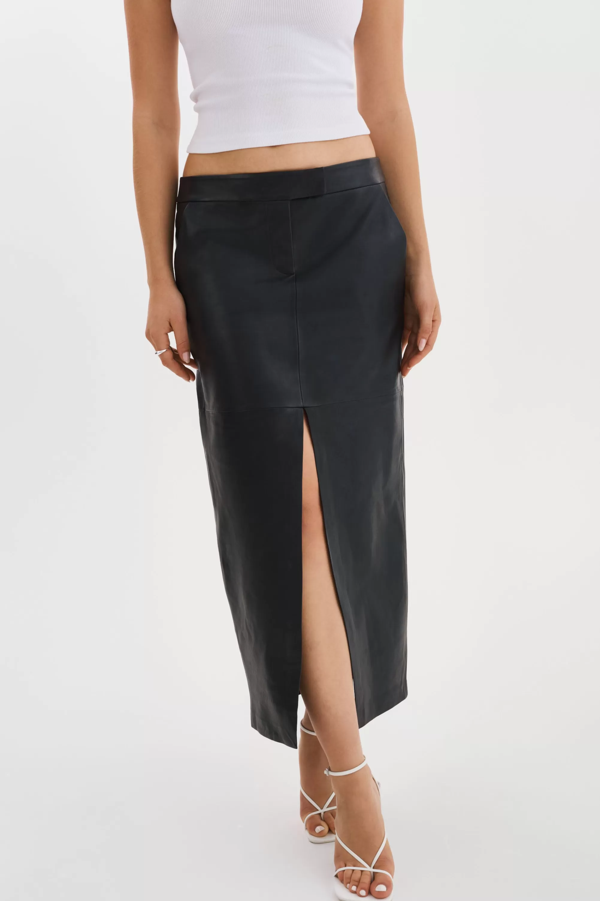 Outlet LAMARQUE ABIA | Low Waist Leather Maxi Skirt Black