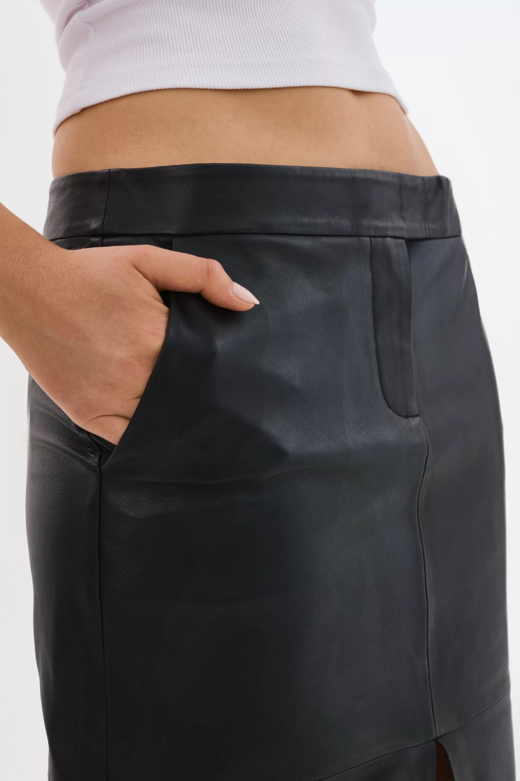 Outlet LAMARQUE ABIA | Low Waist Leather Maxi Skirt Black