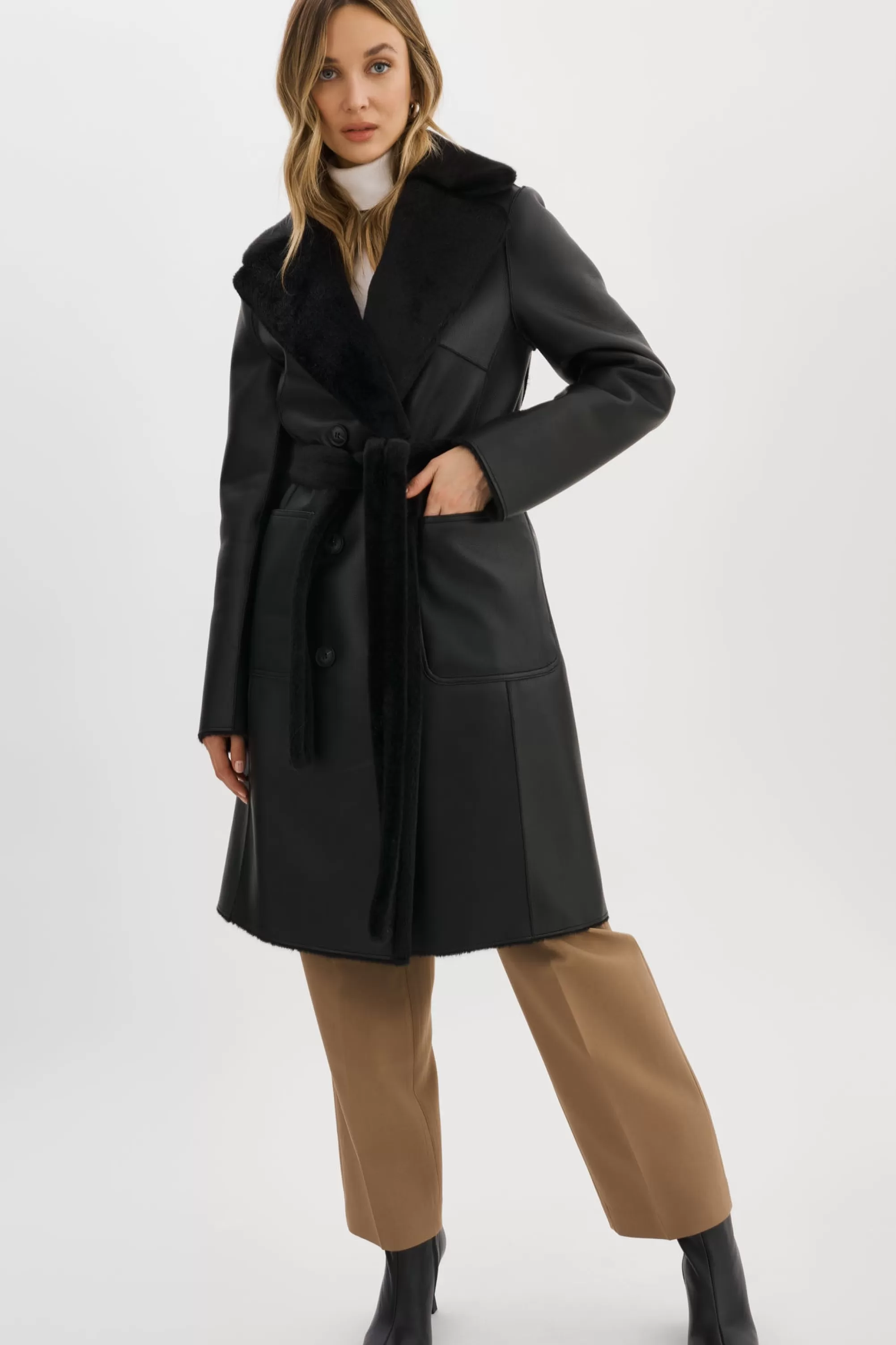 New LAMARQUE ABIGAIL | Faux Shearling Reversible Coat Black