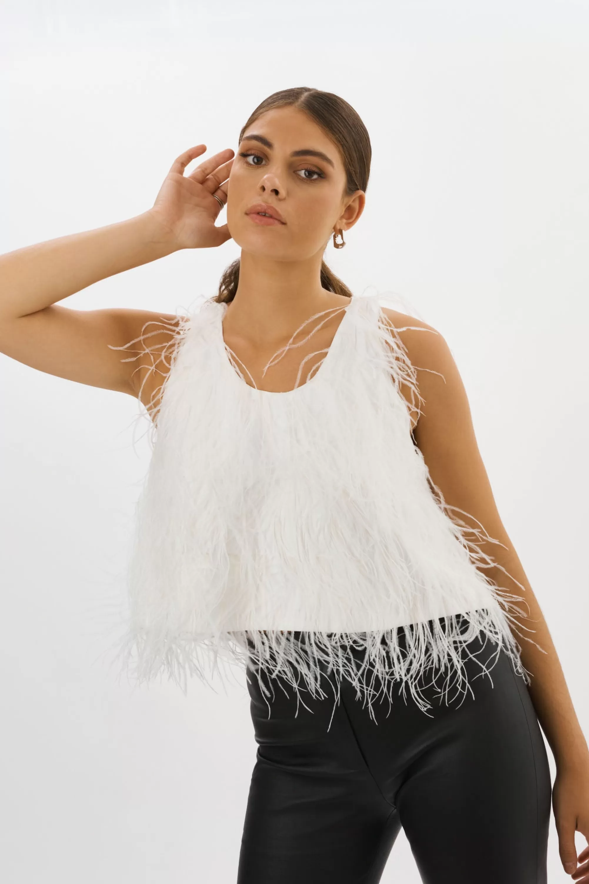 Clearance LAMARQUE ABRIELLE | Ostrich Feather Top WHITE