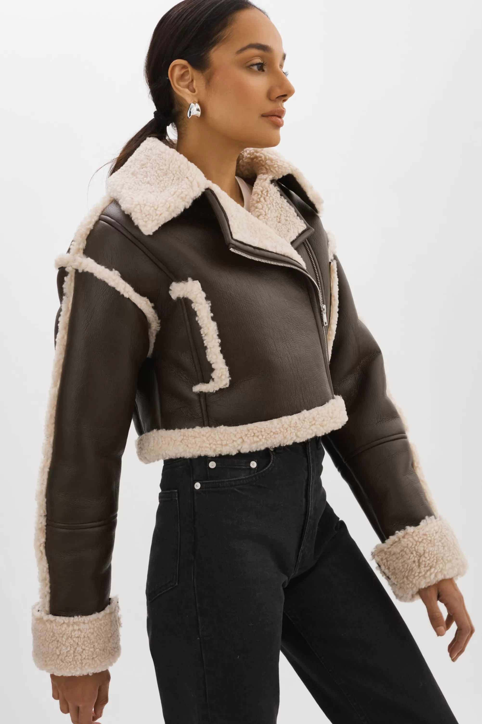 Fashion LAMARQUE ADRINA | Faux Shearling Crop Jacket Brown