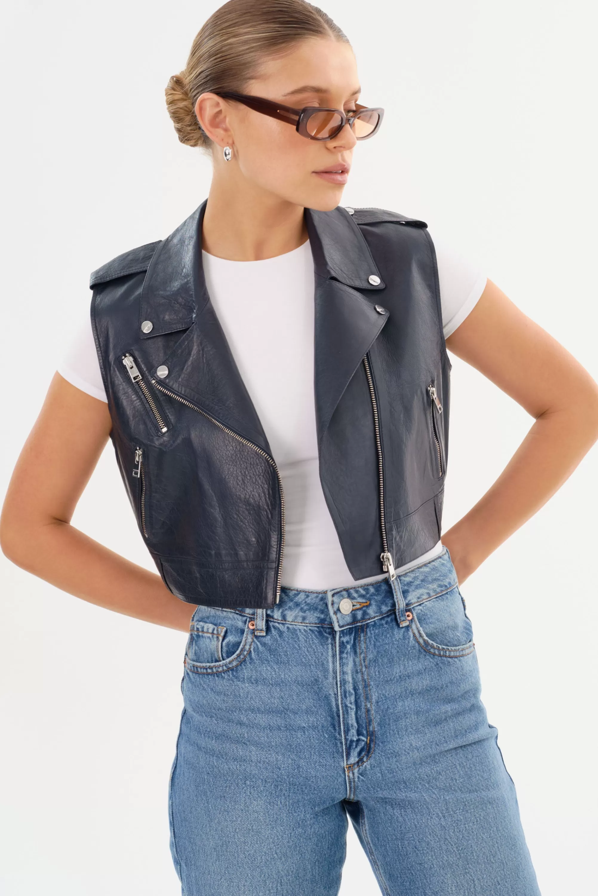 Best LAMARQUE AMALIA | Leather Biker Vest Navy