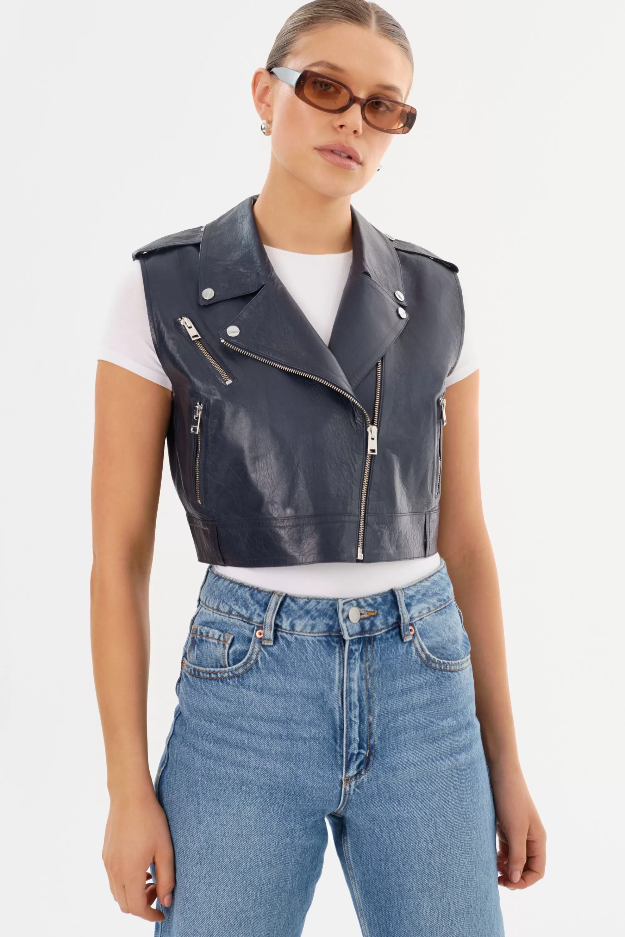 Best LAMARQUE AMALIA | Leather Biker Vest Navy