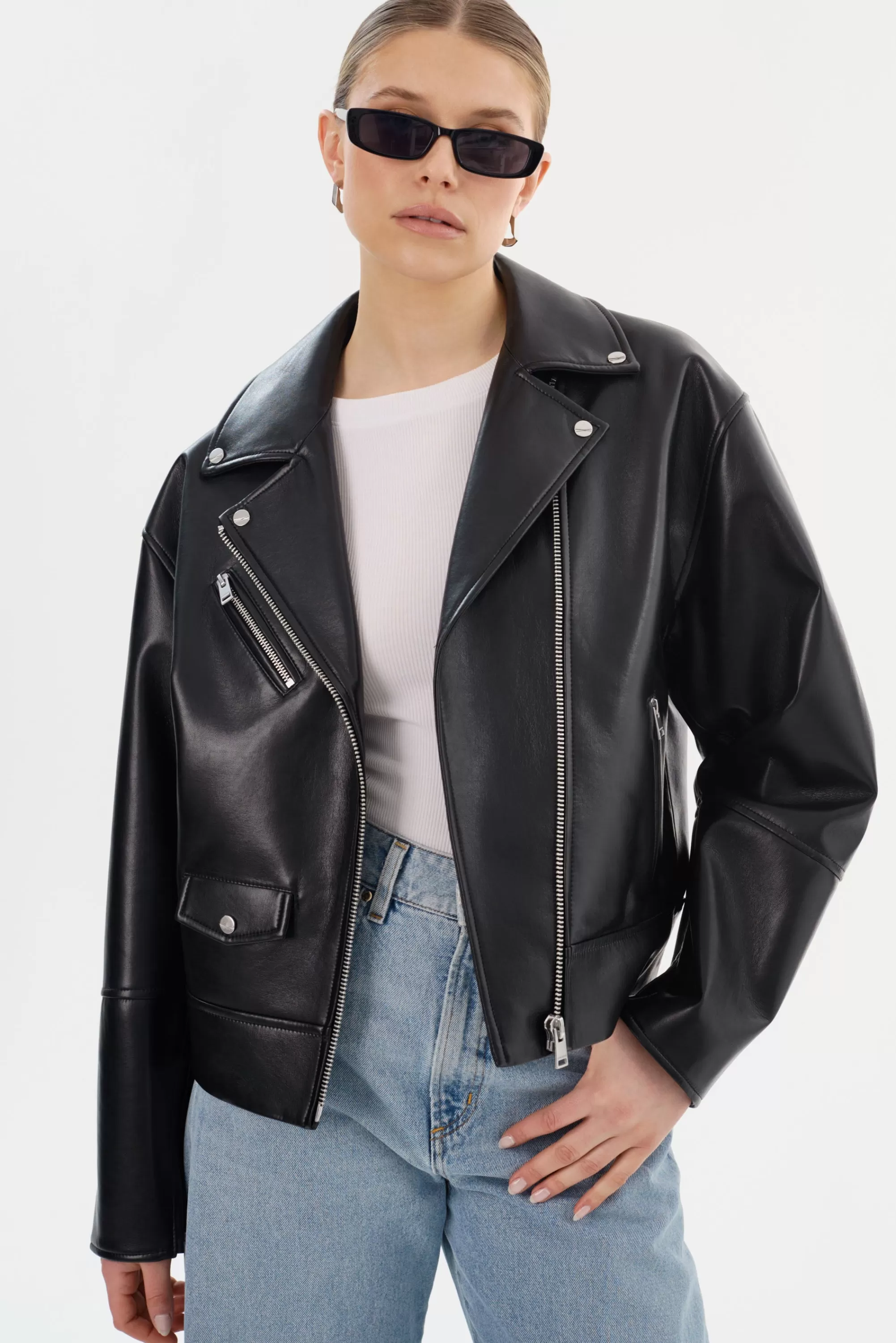 Fashion LAMARQUE ANDRADE | Recycled Leather Biker Jacket Black