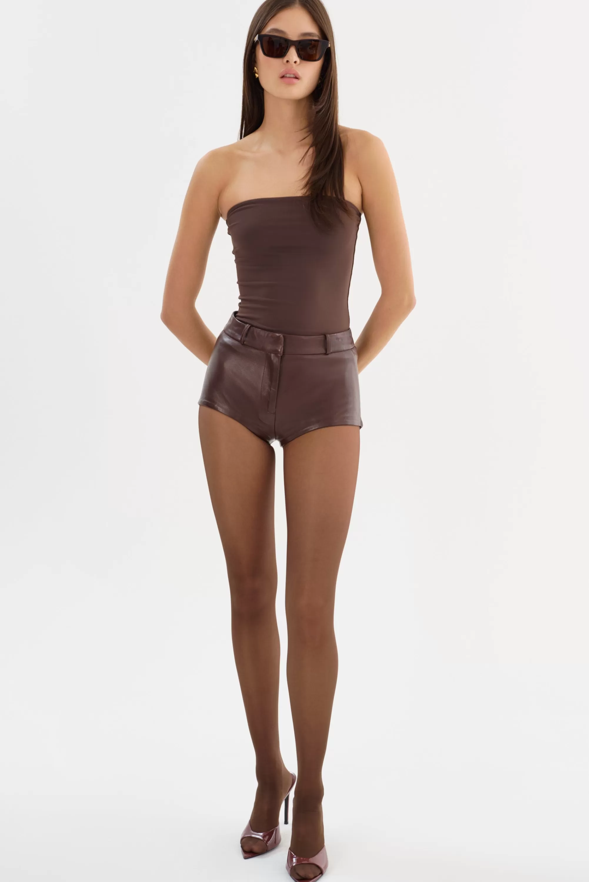 Clearance LAMARQUE ANNAISE | Leather Hot Shorts CHOCOLATE BROWN