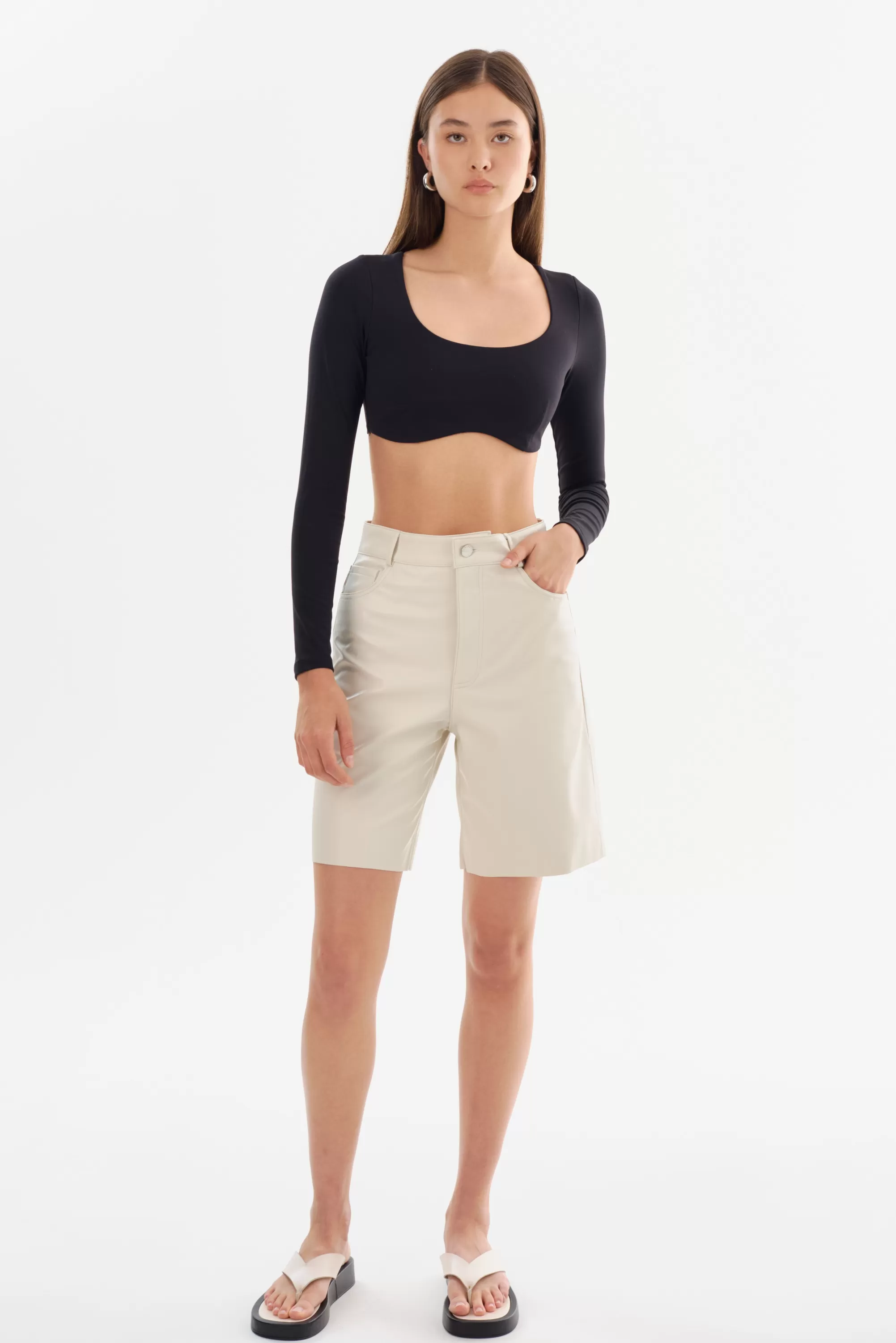 Shop LAMARQUE ARAE | Faux Leather Shorts Bone