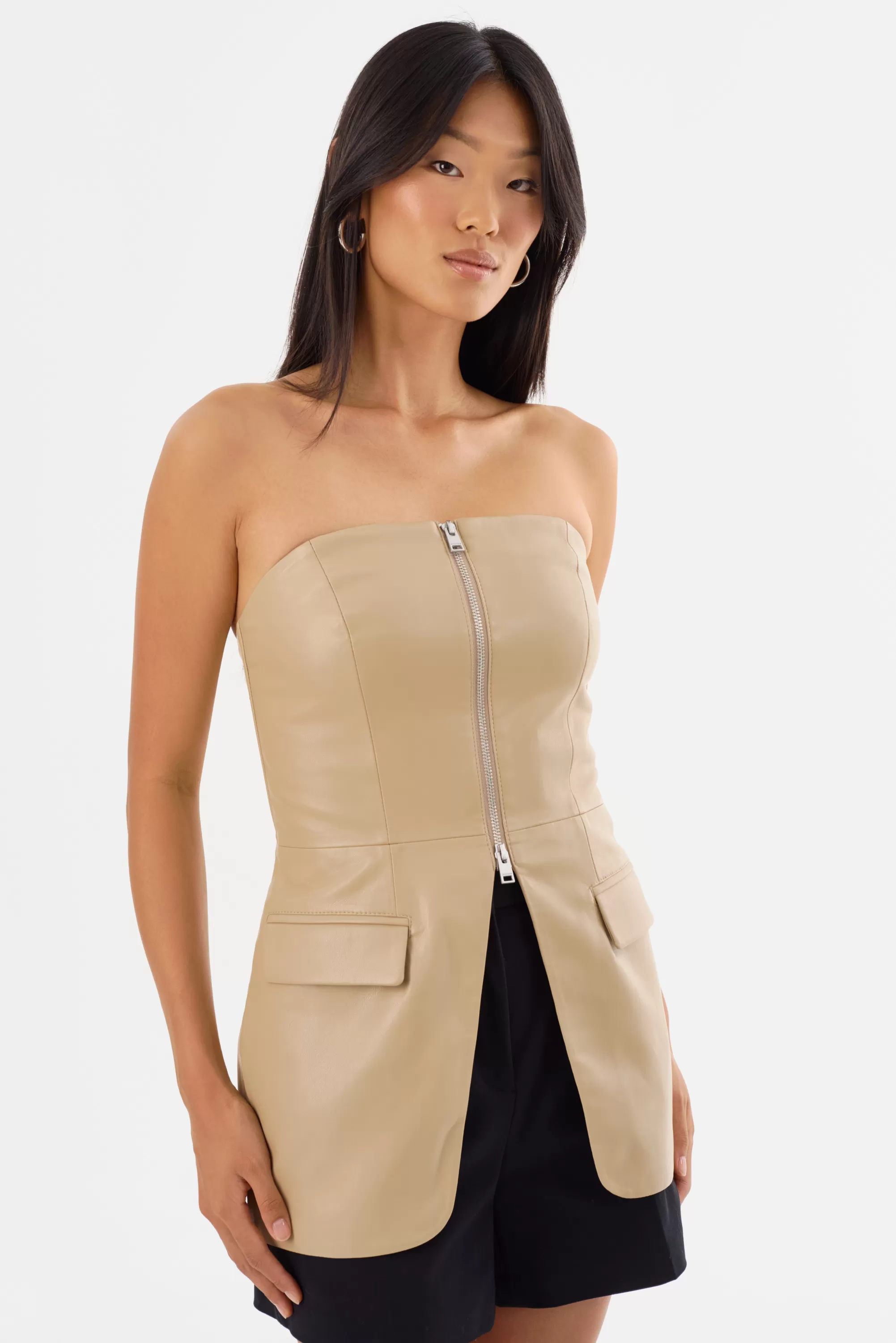 Clearance LAMARQUE AVANI | Faux Leather Bustier Top Wheat