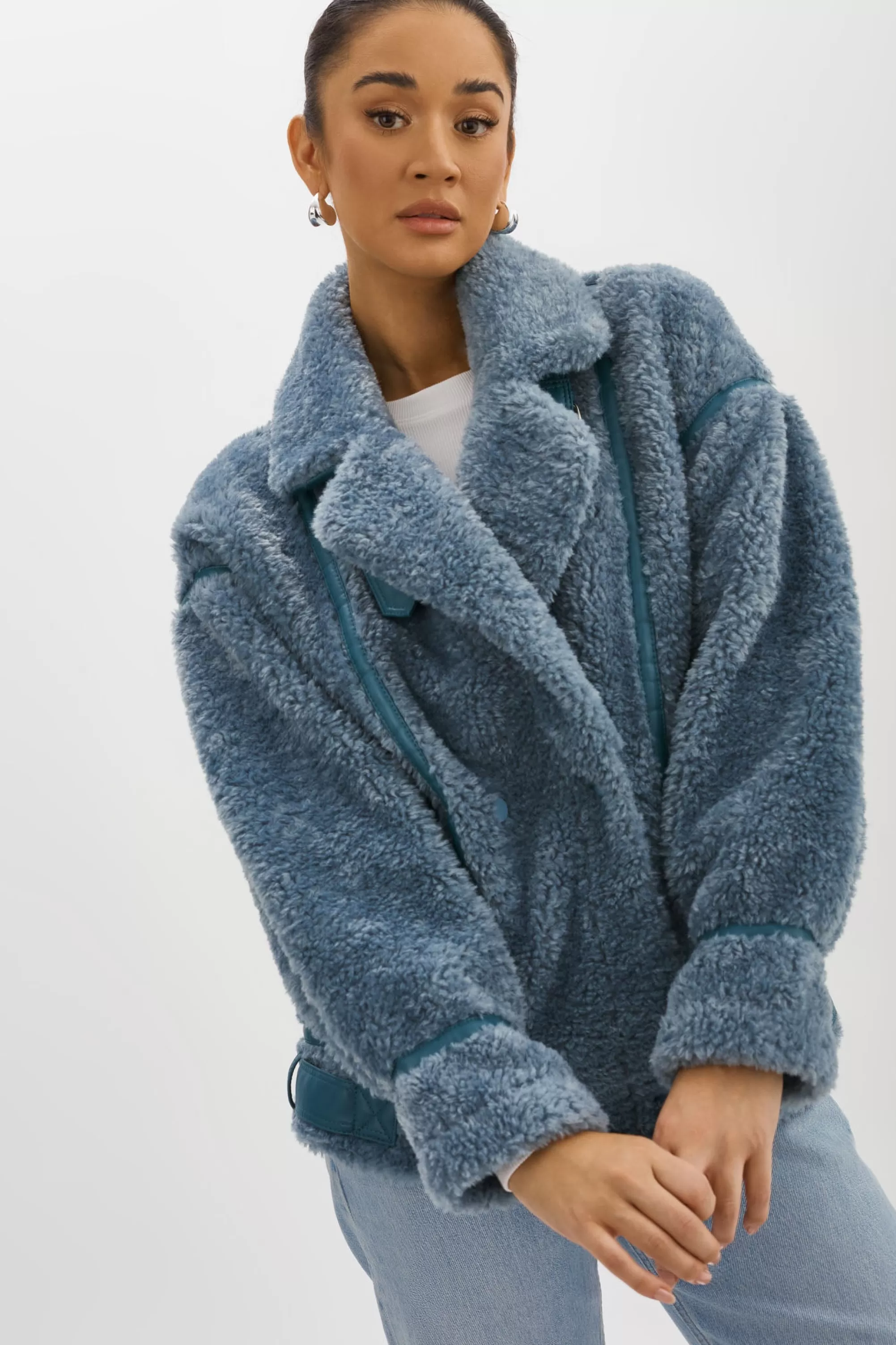 Best Sale LAMARQUE BADU | Oversized Faux Shearling Jacket Dusty Blue