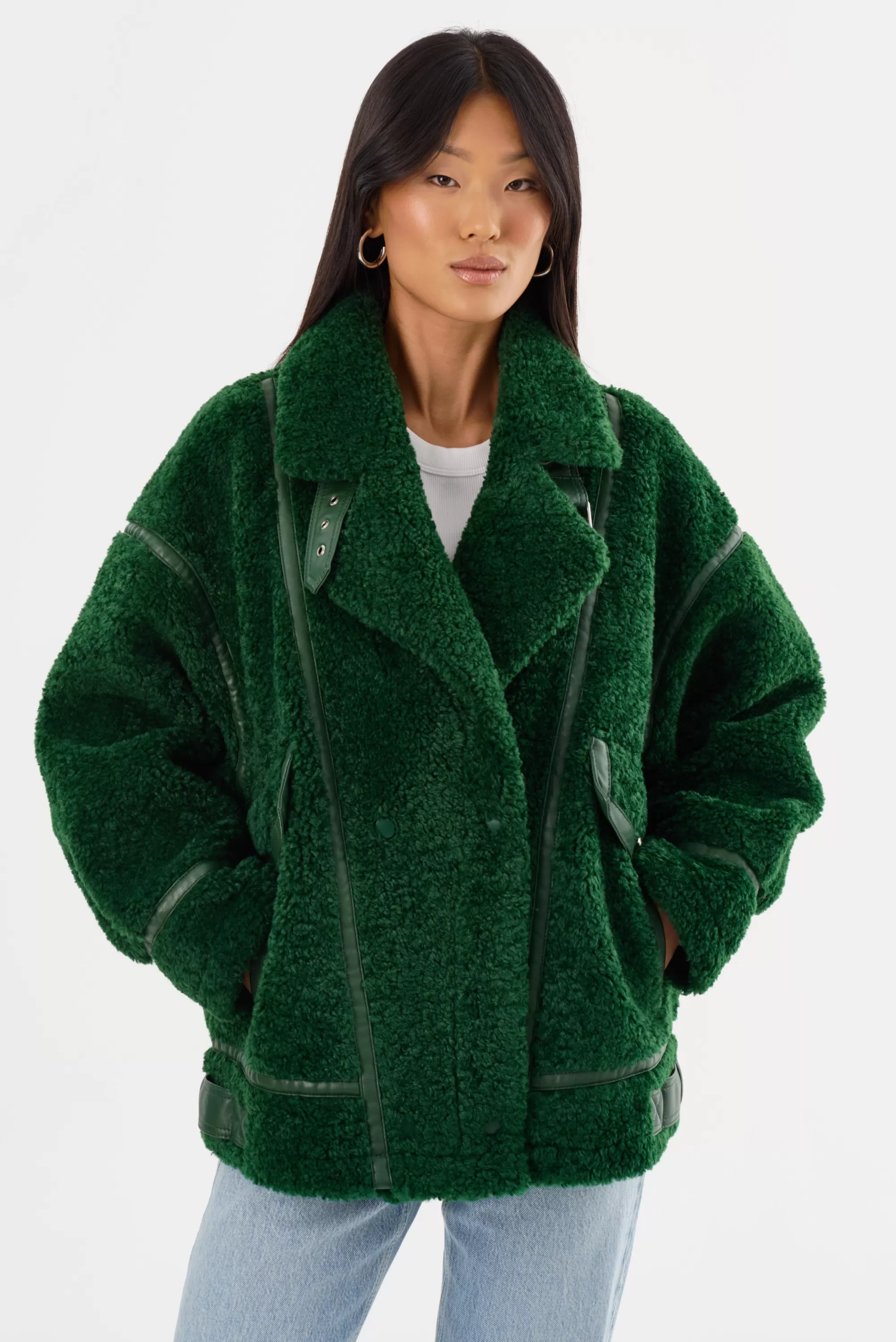 Shop LAMARQUE BADU | Oversized Faux Shearling Jacket Green