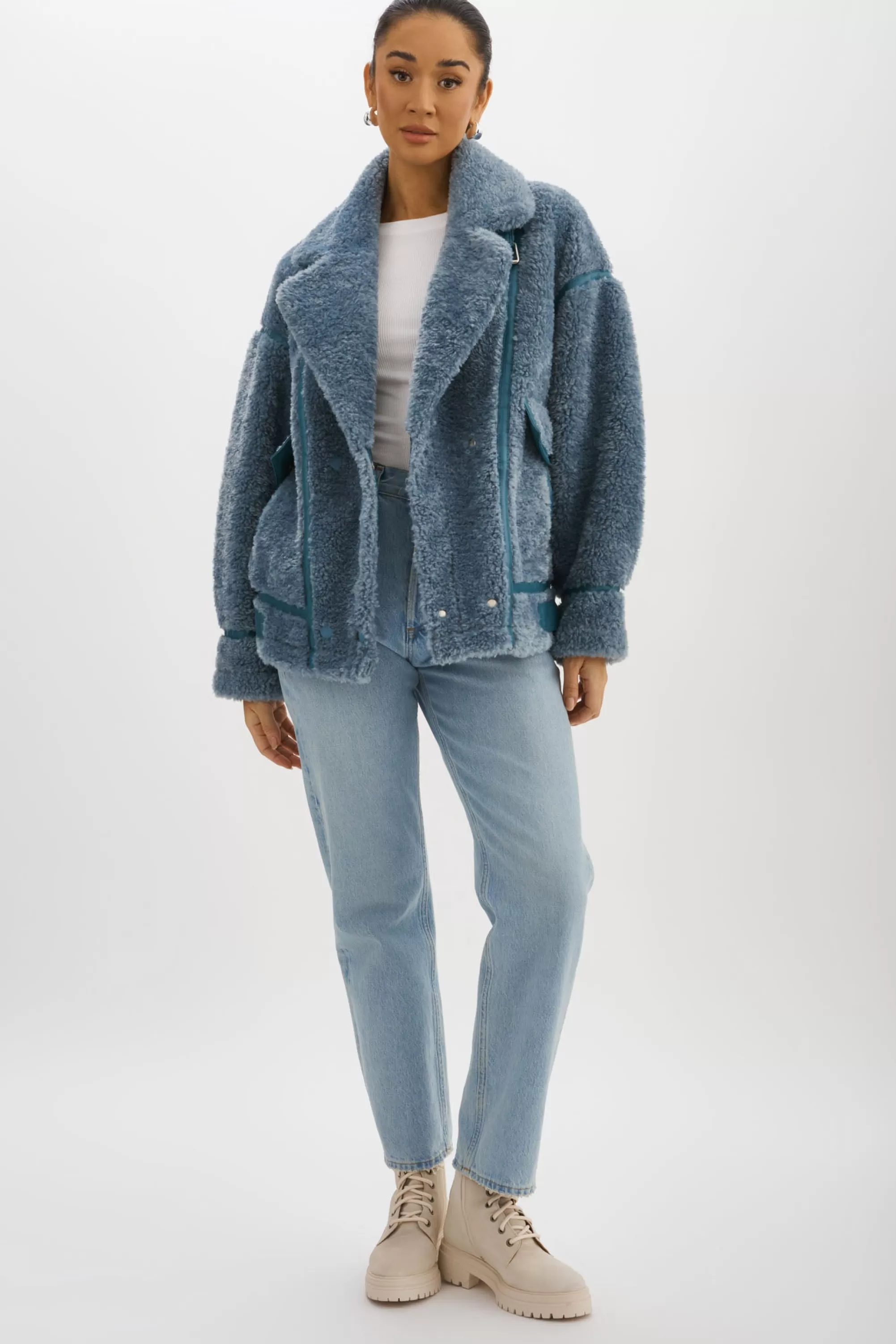 Best Sale LAMARQUE BADU | Oversized Faux Shearling Jacket Dusty Blue