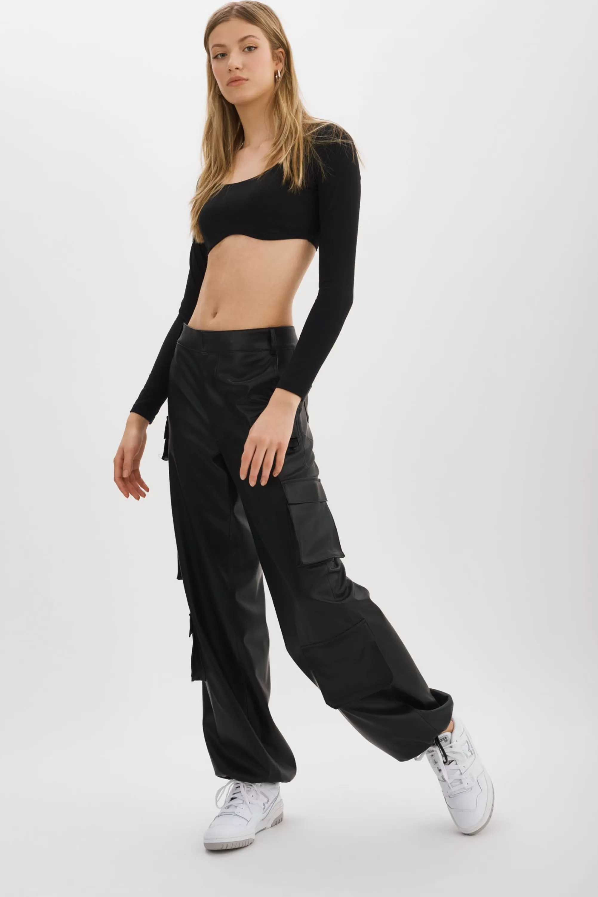 Clearance LAMARQUE BOBBI | Faux Leather Cargo Pants Black