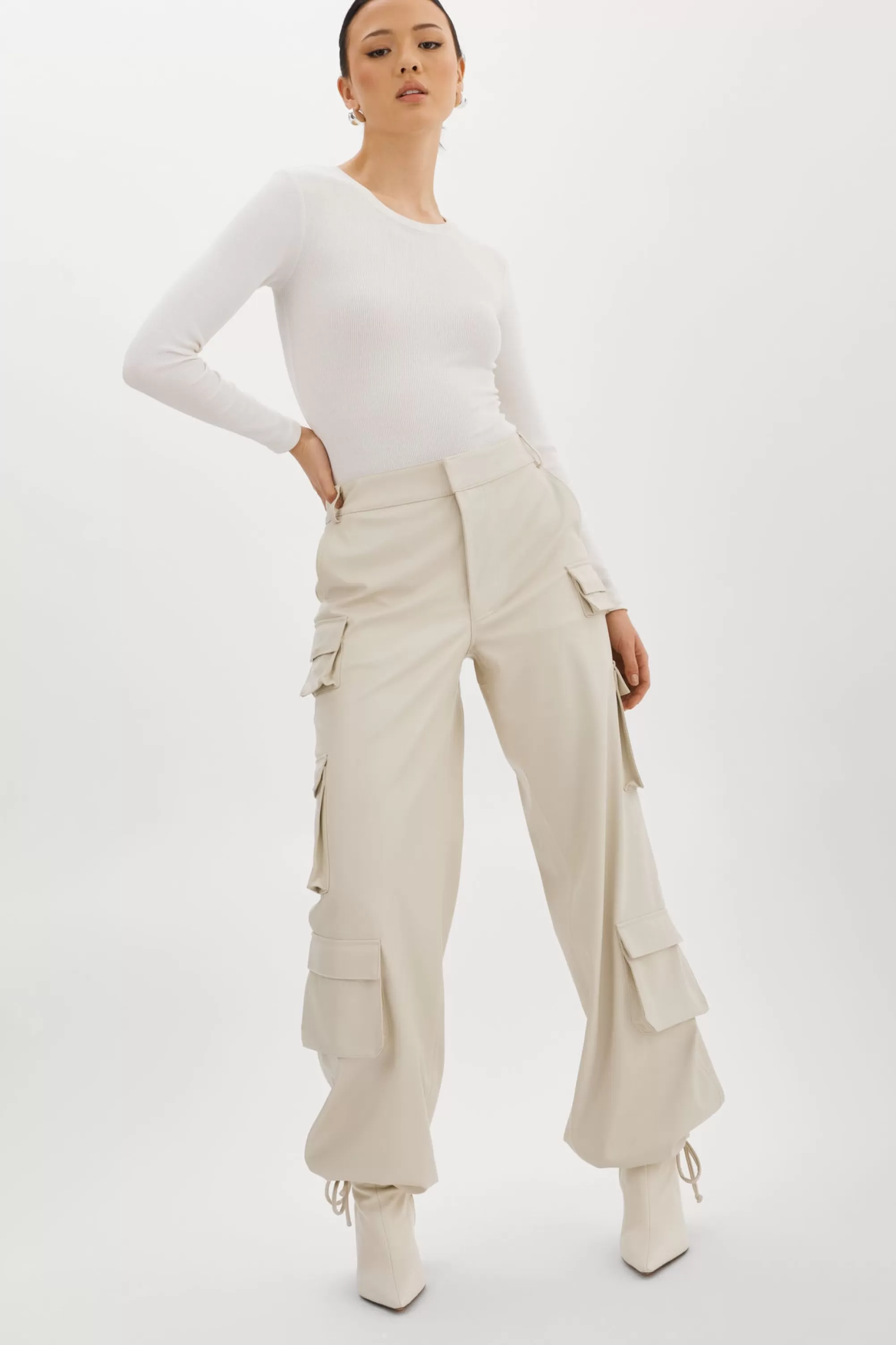 Online LAMARQUE BOBBI | Faux Leather Cargo Pants Bone