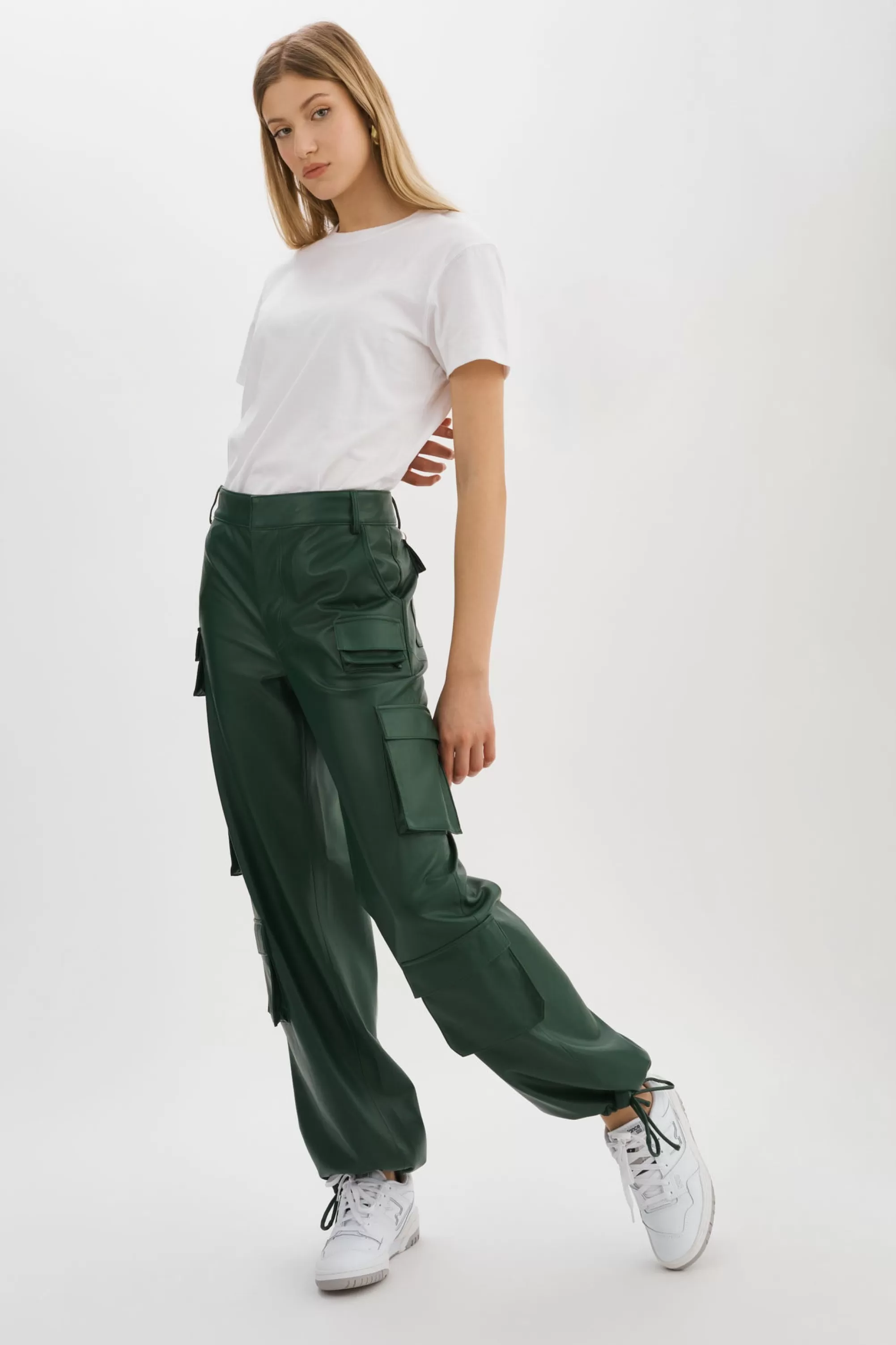 Shop LAMARQUE BOBBI | Faux Leather Cargo Pants Alpine Green