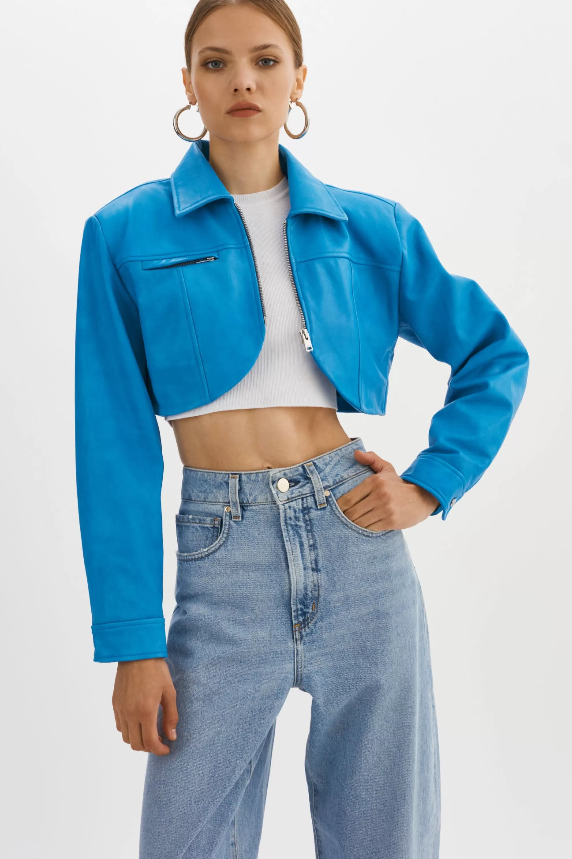 Fashion LAMARQUE BRIELLE | Cropped Leather Jacket Faded Jean