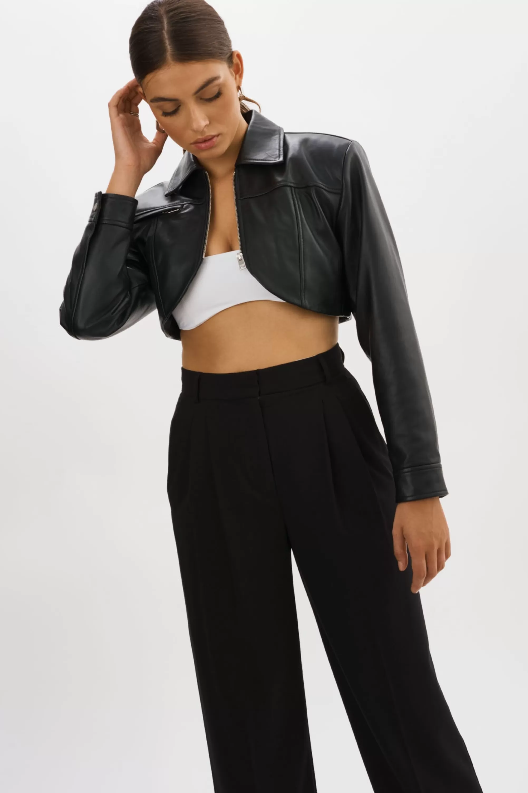 Fashion LAMARQUE BRIELLE | Cropped Leather Jacket Black