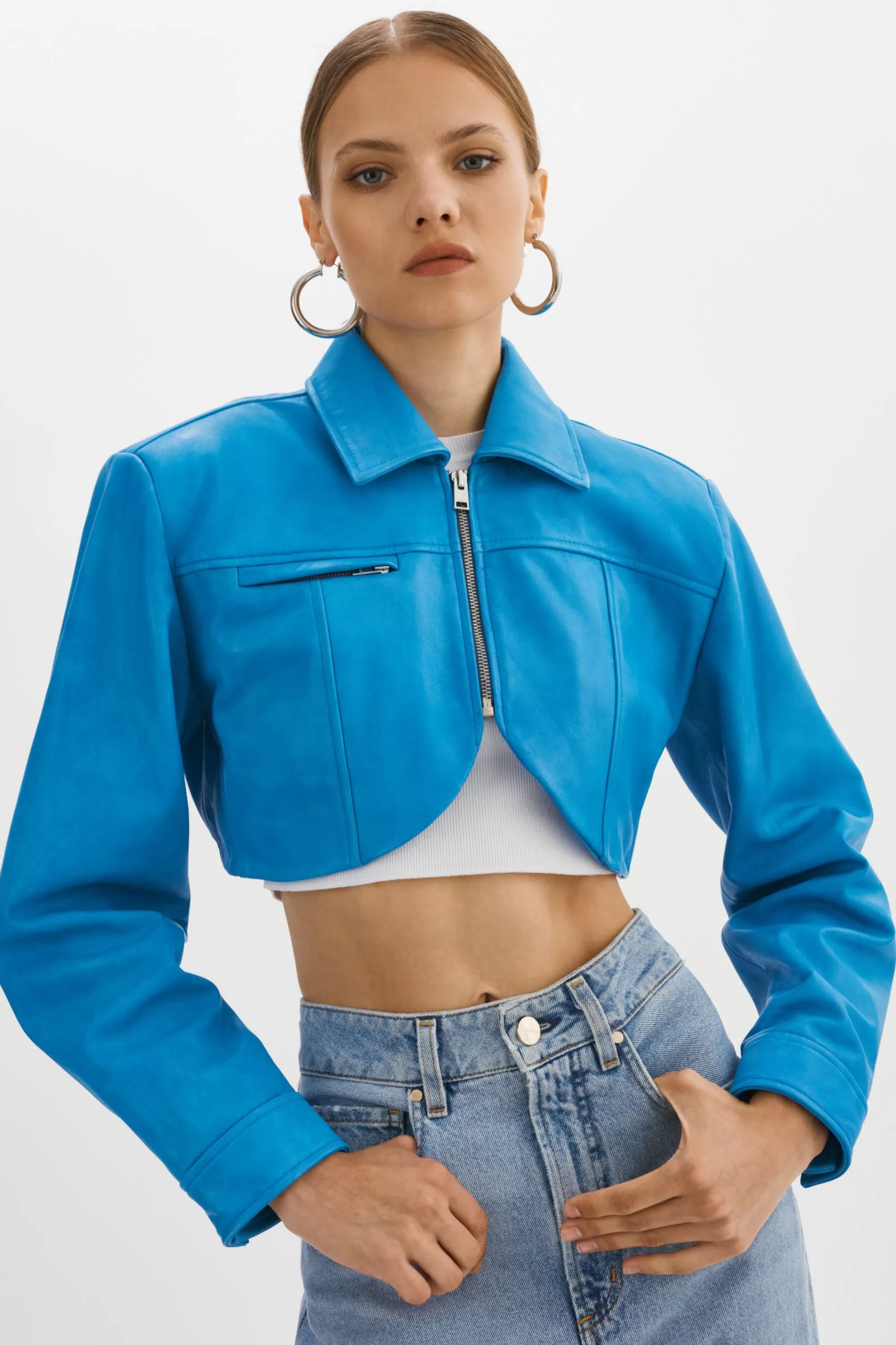 Fashion LAMARQUE BRIELLE | Cropped Leather Jacket Faded Jean