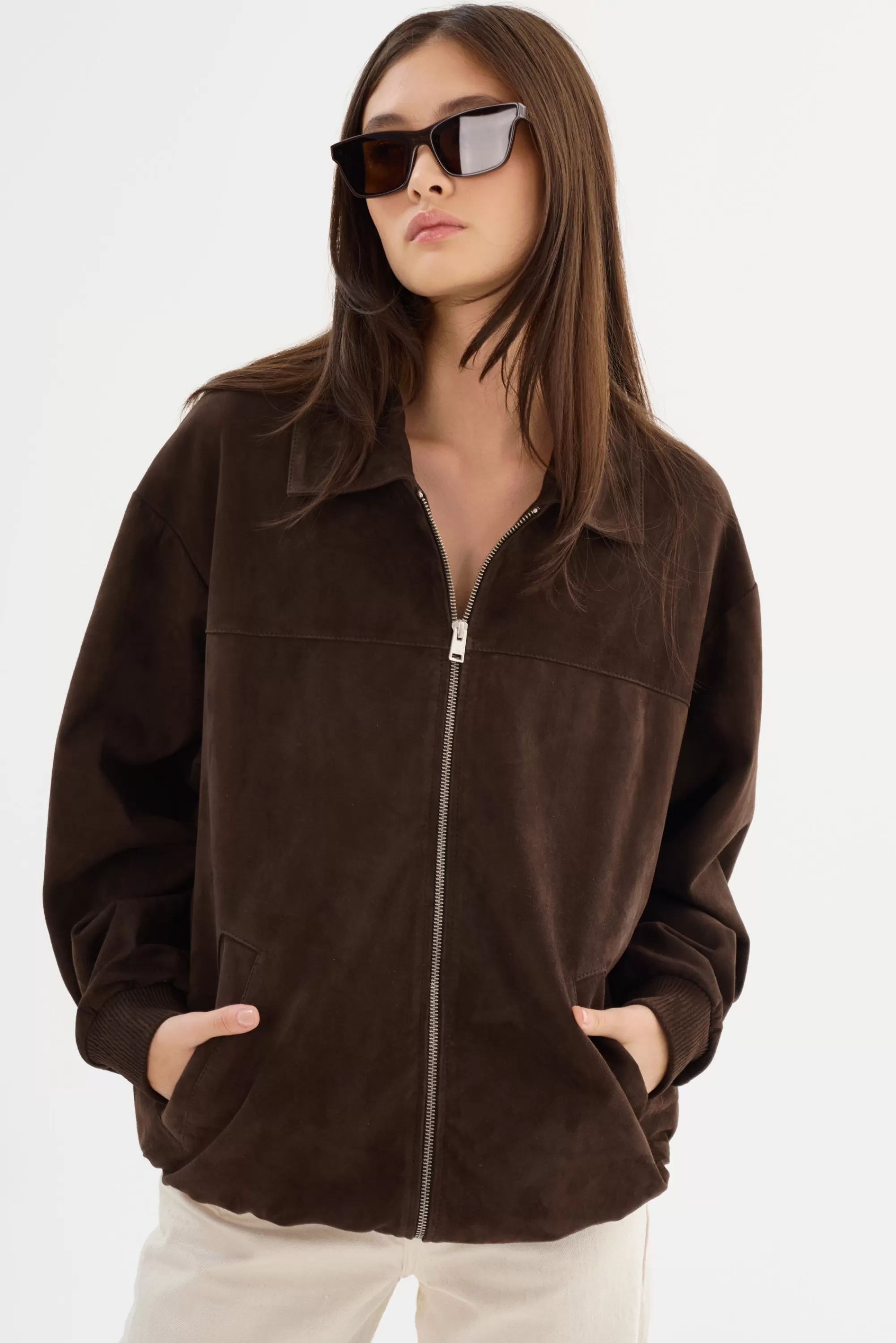 Store LAMARQUE CADEN | Oversized Suede Bomber Jacket Chocolate