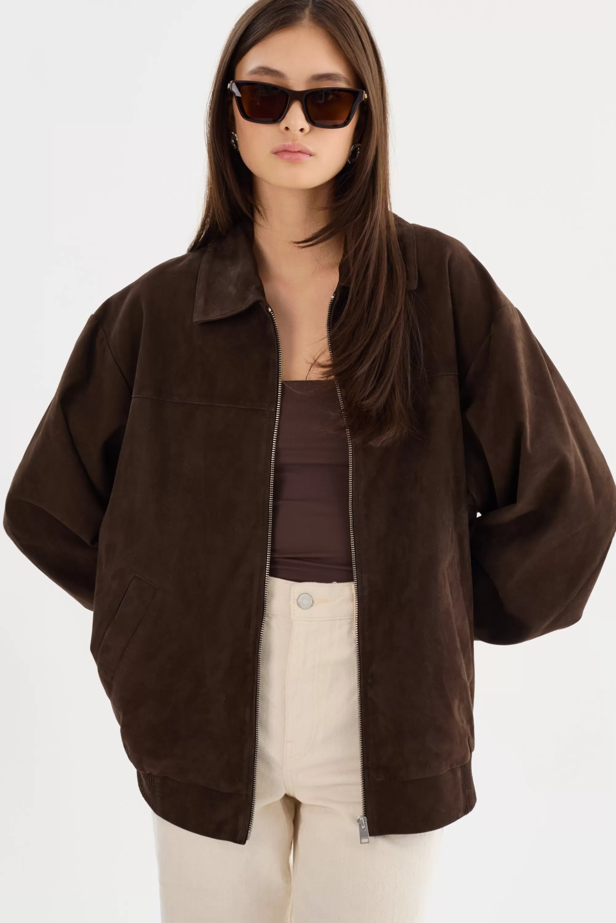 Store LAMARQUE CADEN | Oversized Suede Bomber Jacket Chocolate