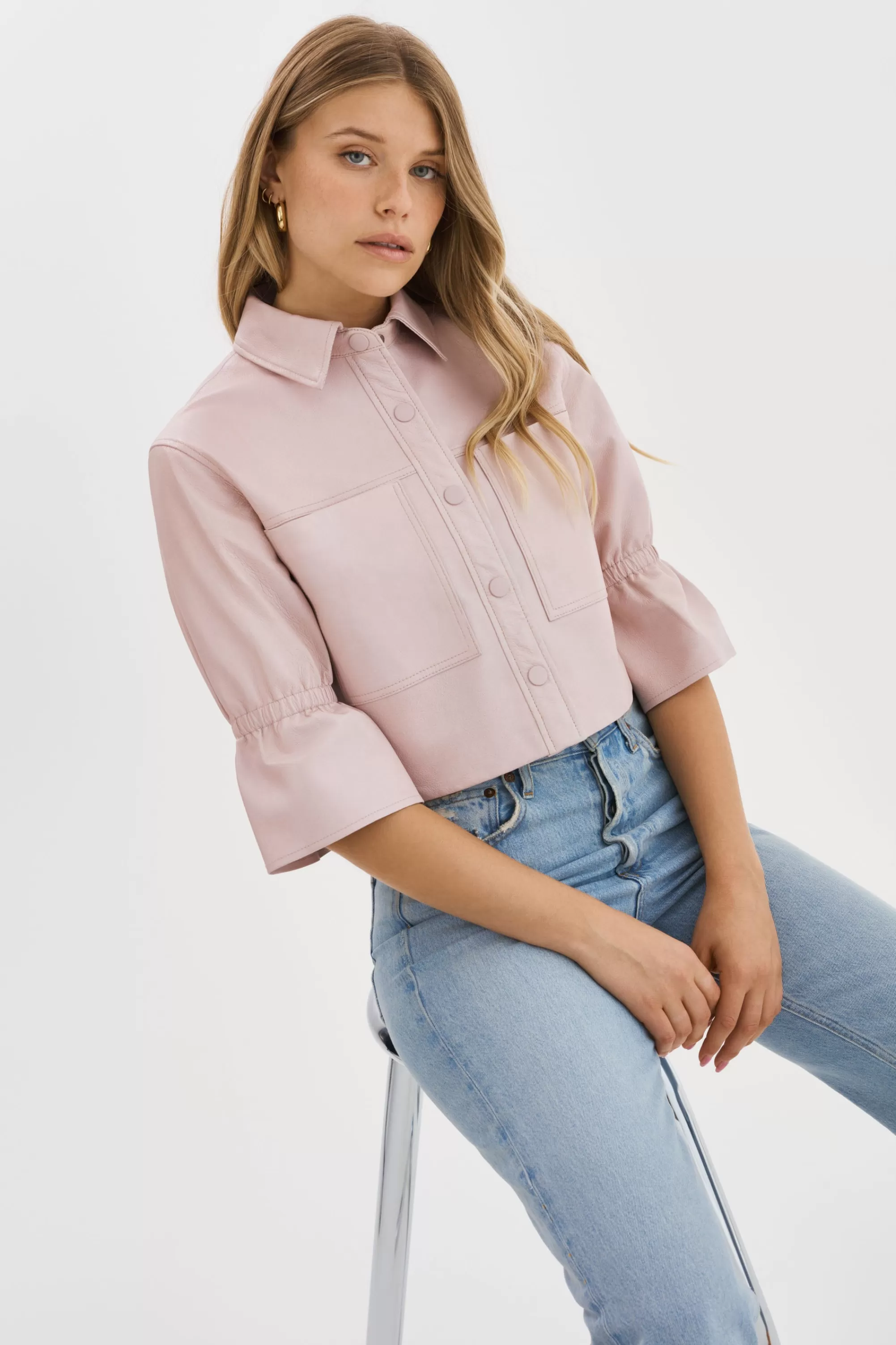 Online LAMARQUE CAROLINA | Leather Ruffle Sleeve Jacket Rose