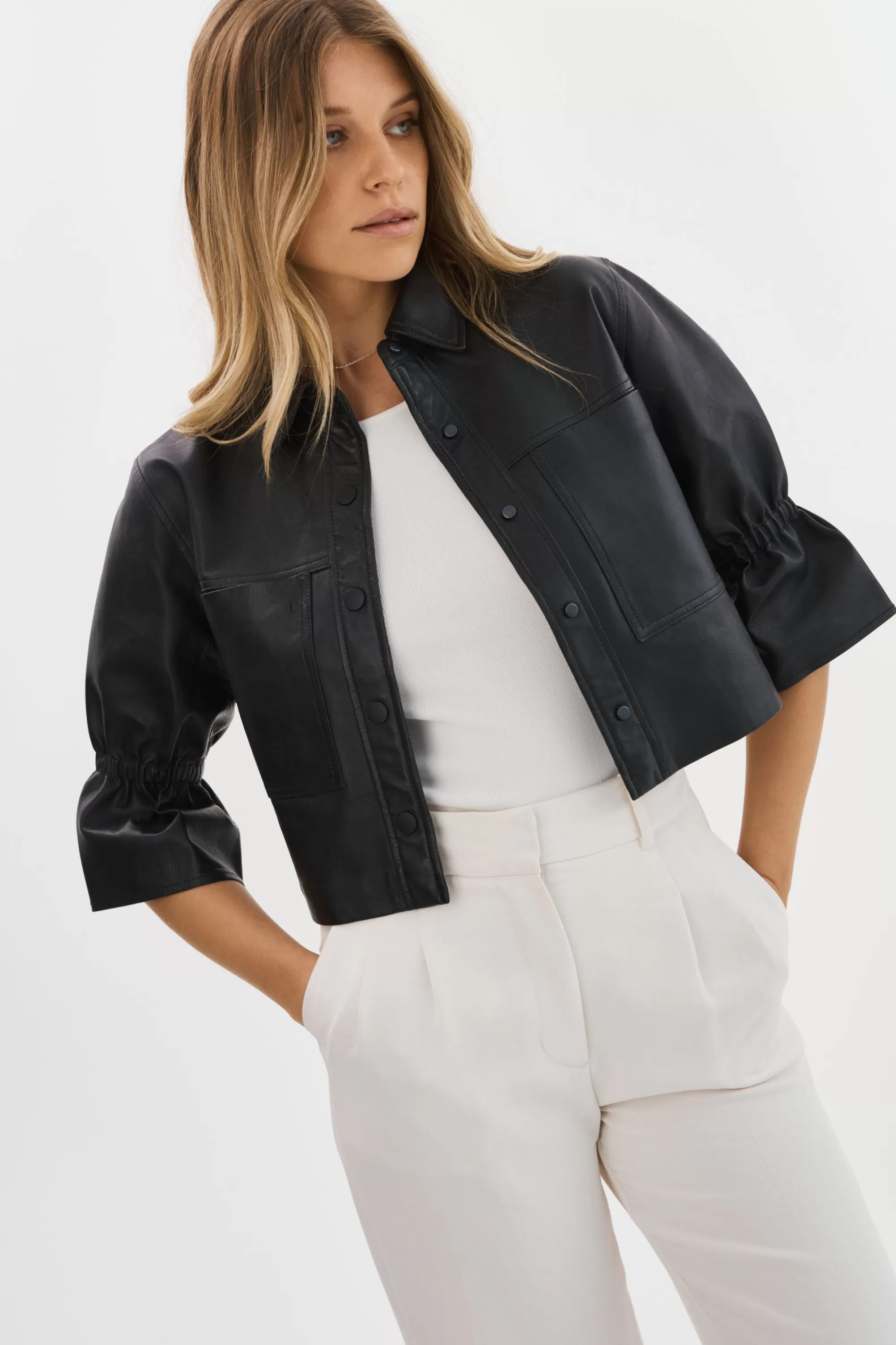 Cheap LAMARQUE CAROLINA | Leather Ruffle Sleeve Jacket Black