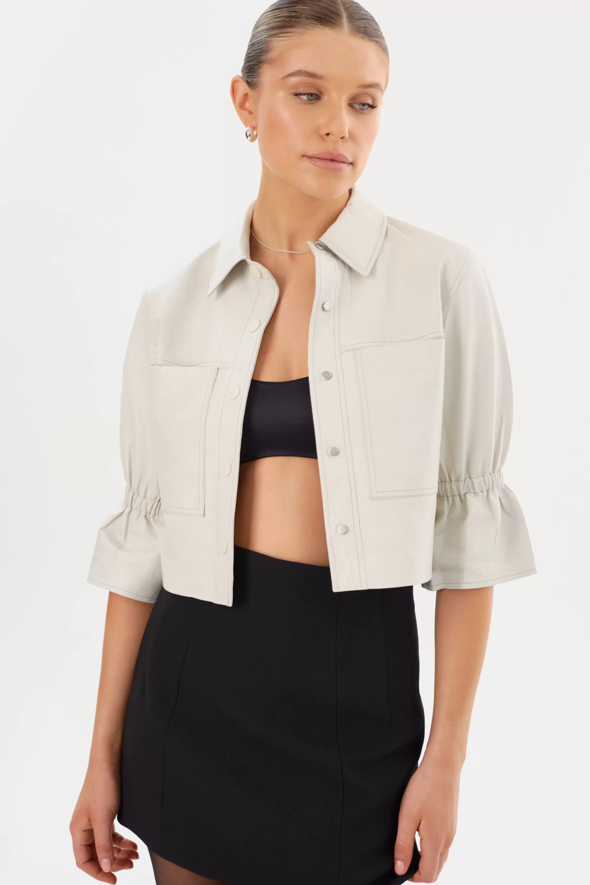 Store LAMARQUE CAROLINA | Leather Ruffle Sleeve Jacket Winter White