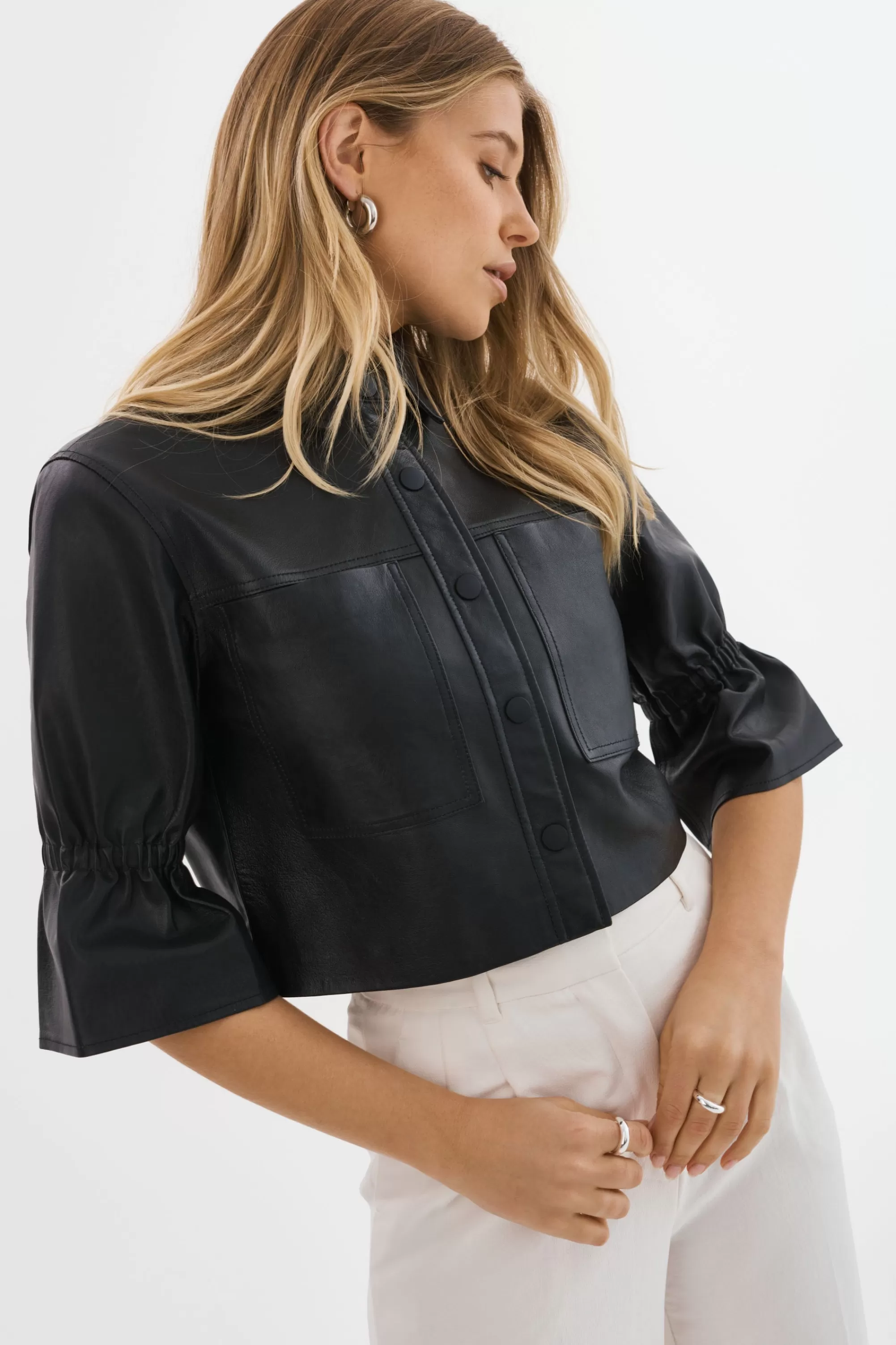 Cheap LAMARQUE CAROLINA | Leather Ruffle Sleeve Jacket Black