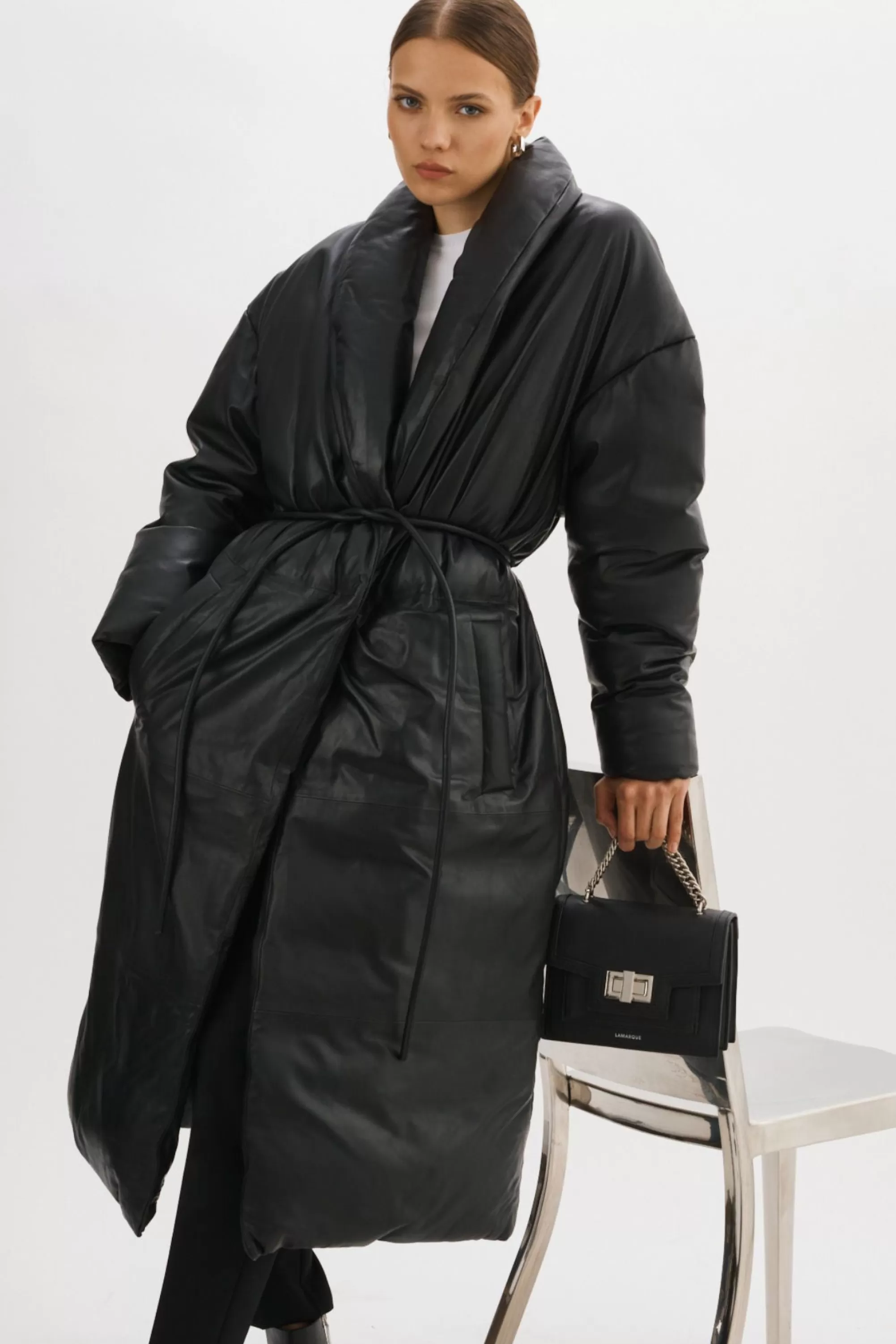 Online LAMARQUE CATALINA | Oversized Leather Blanket Coat Black