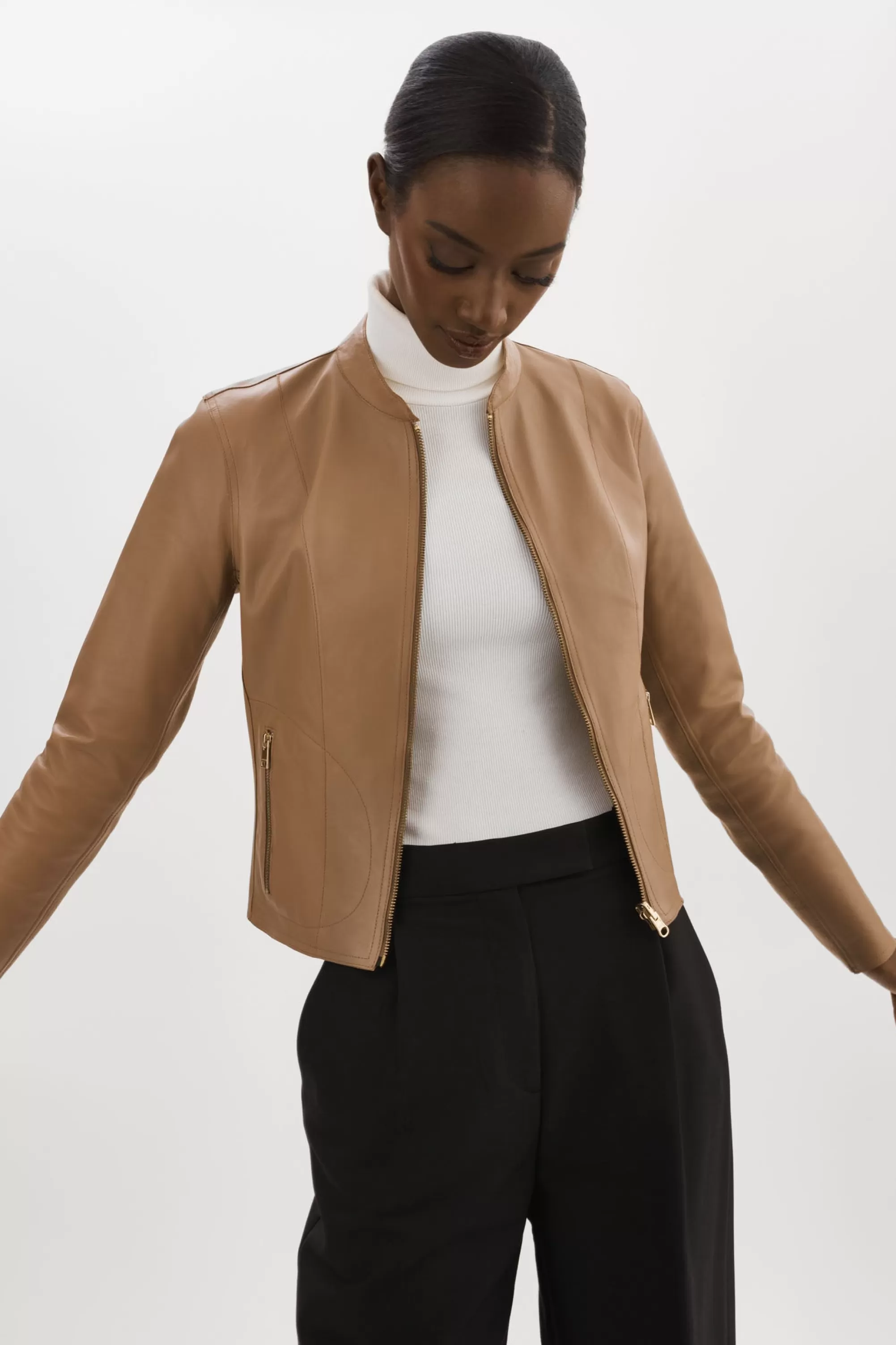 Sale LAMARQUE CHAPIN | Reversible Leather Bomber Mocha/Gold