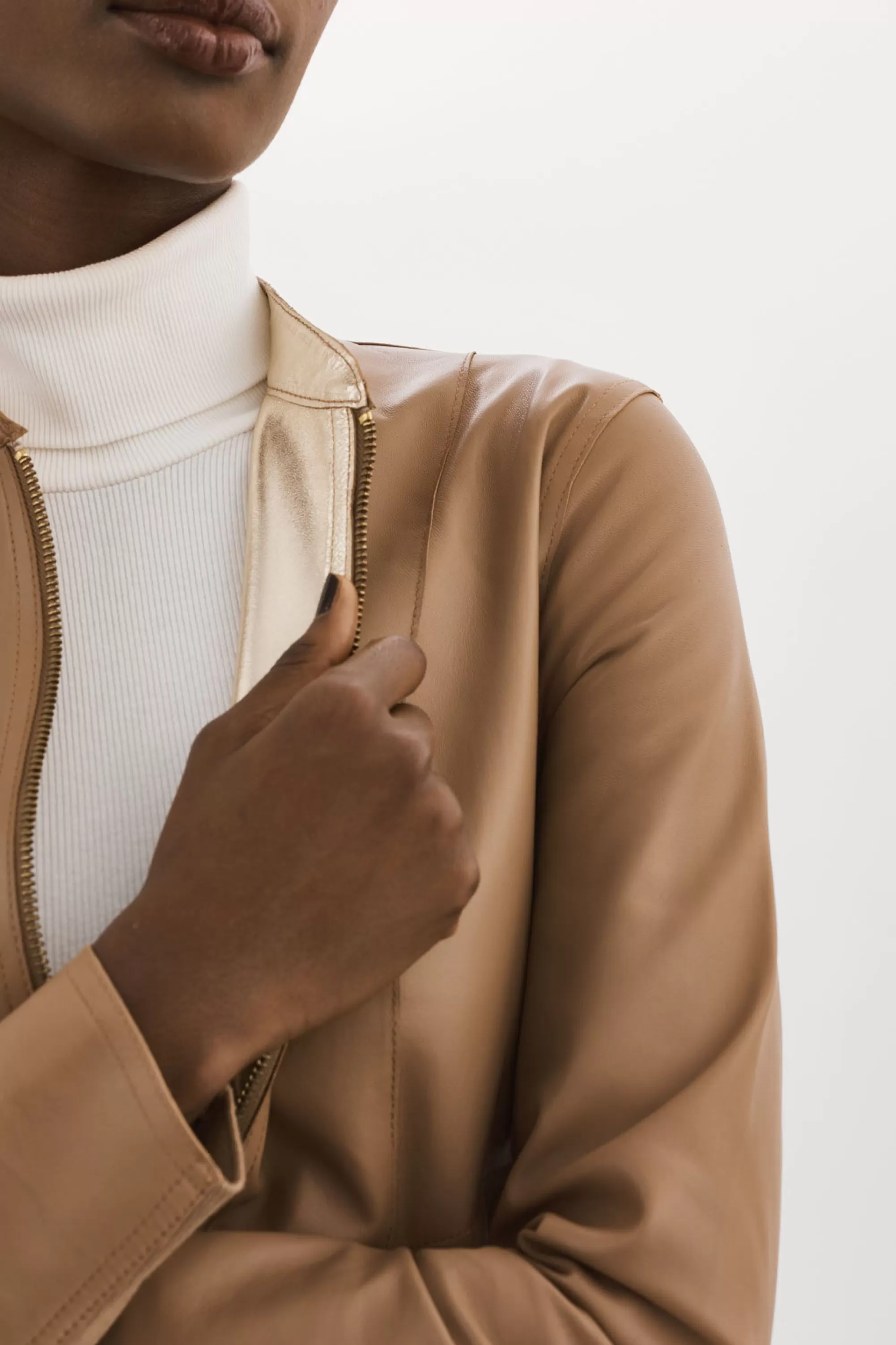 Sale LAMARQUE CHAPIN | Reversible Leather Bomber Mocha/Gold