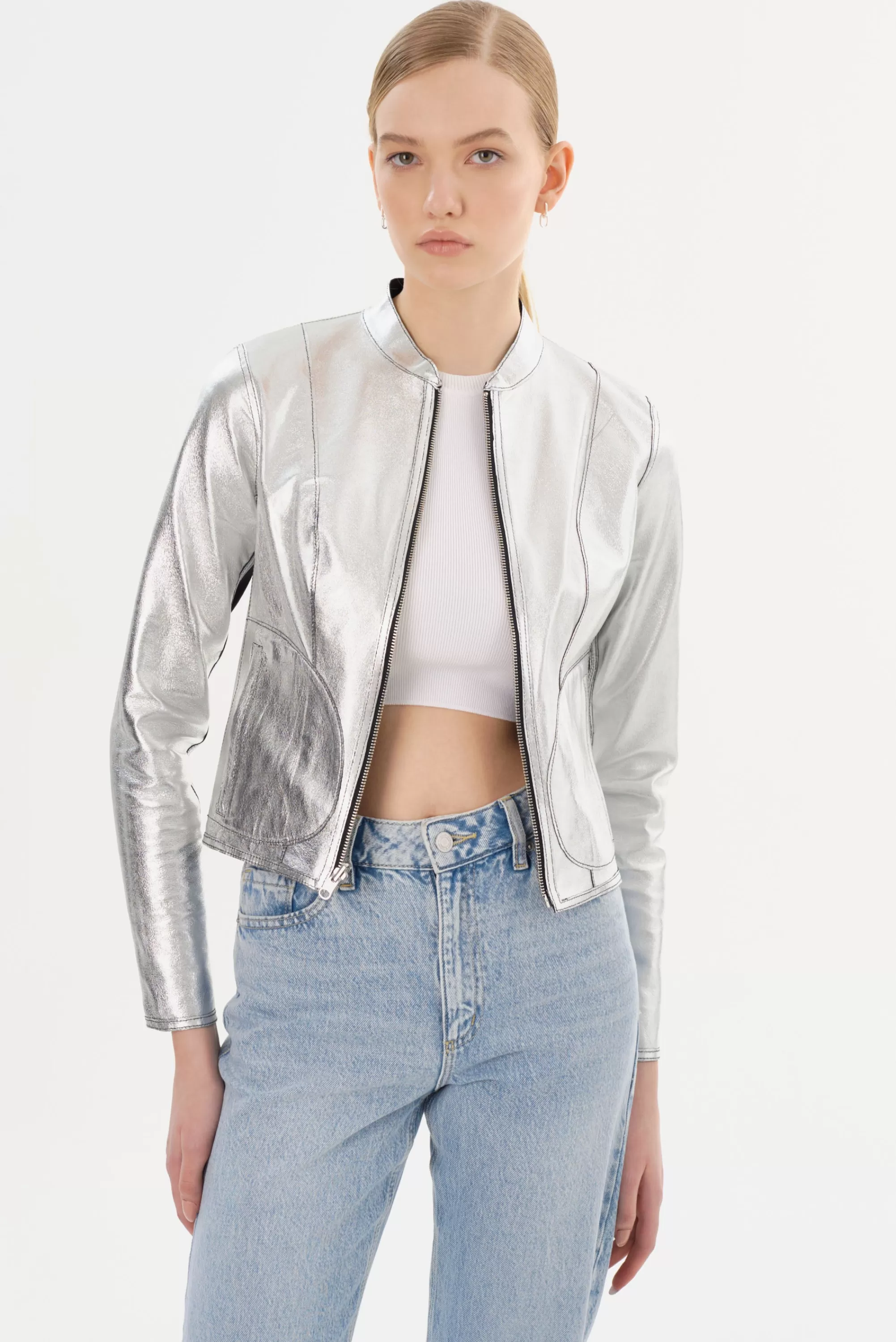 New LAMARQUE CHAPIN | Reversible Leather Bomber Black/Silver