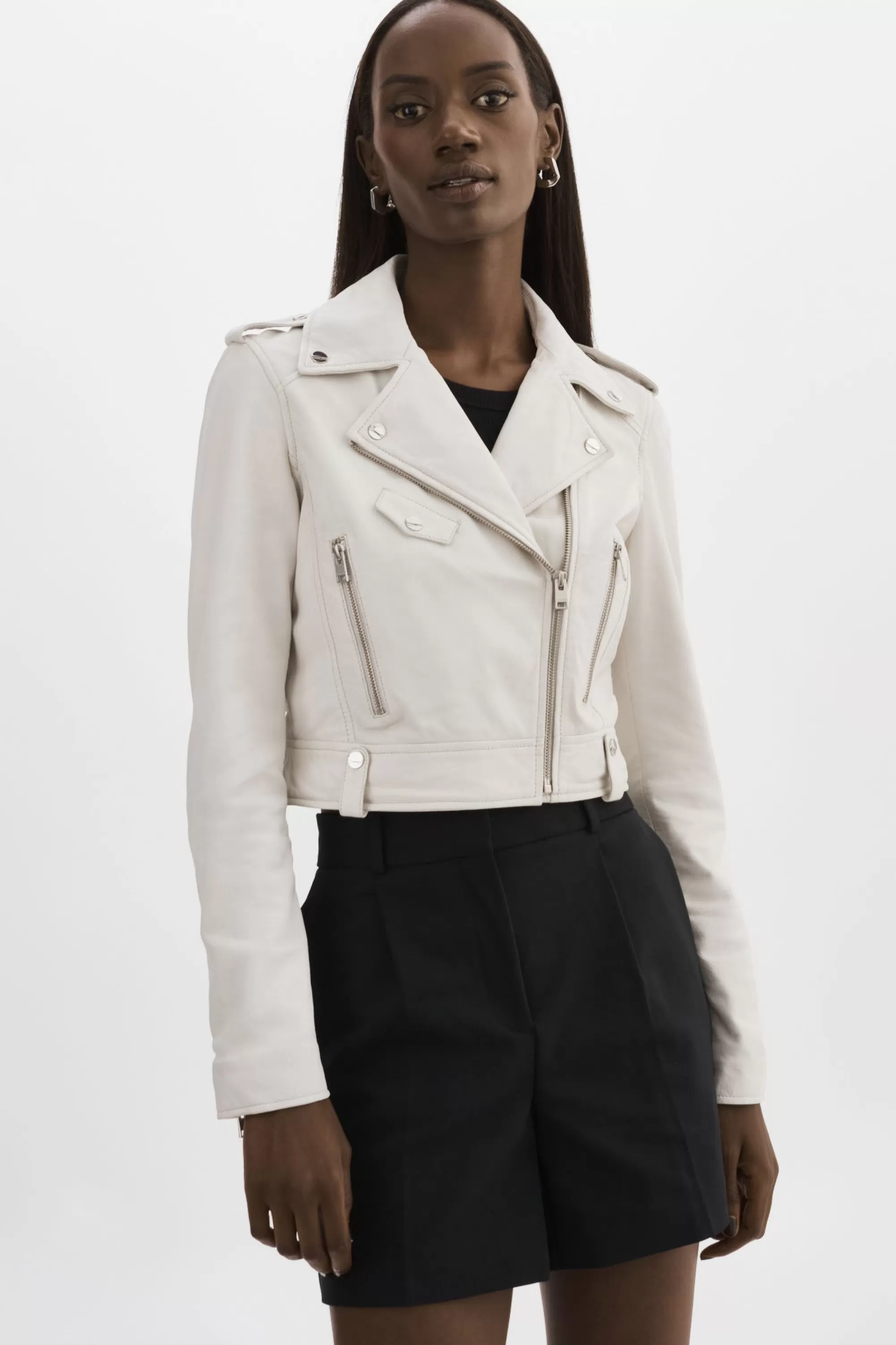 Best LAMARQUE CIARA | Cropped Leather Biker Jacket White