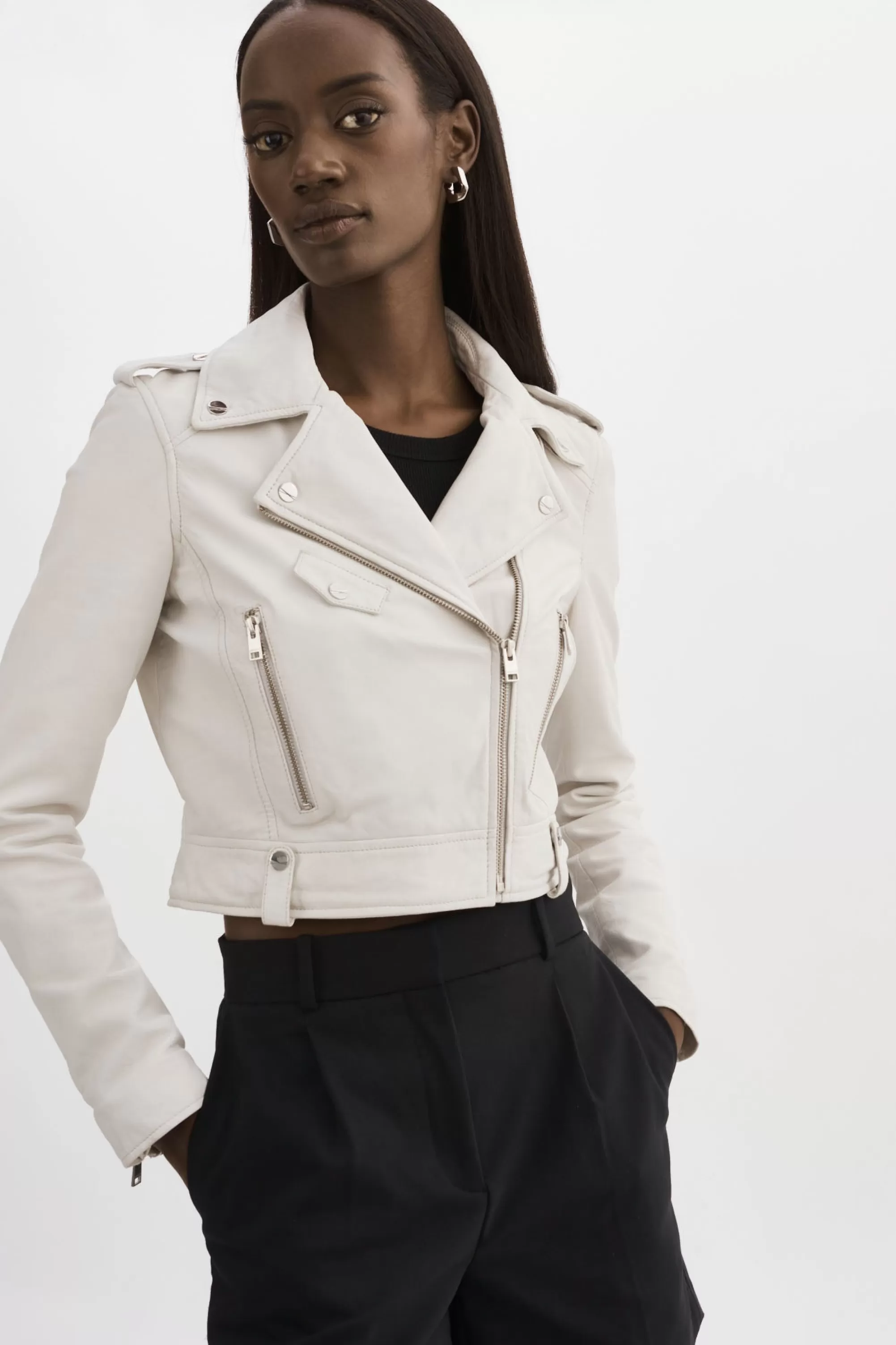 Best LAMARQUE CIARA | Cropped Leather Biker Jacket White