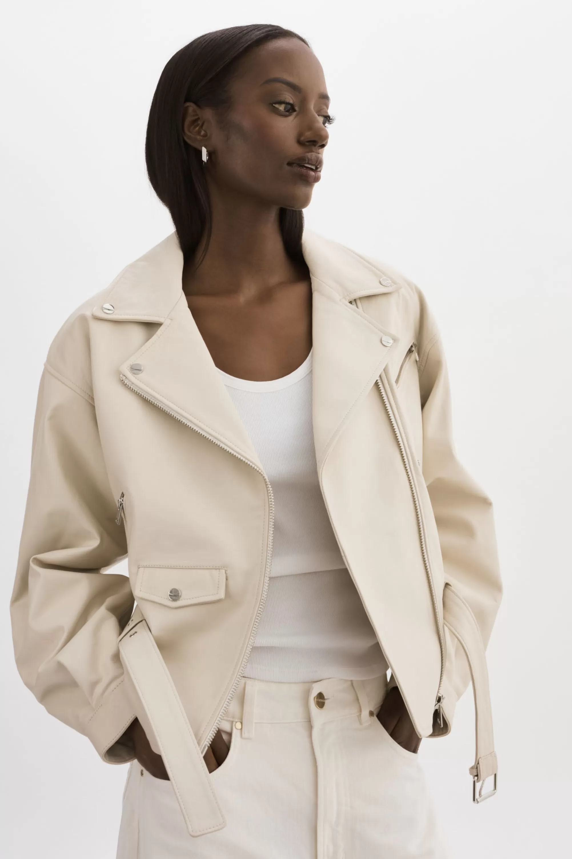 Shop LAMARQUE DANIELA | Leather Biker Jacket BONE