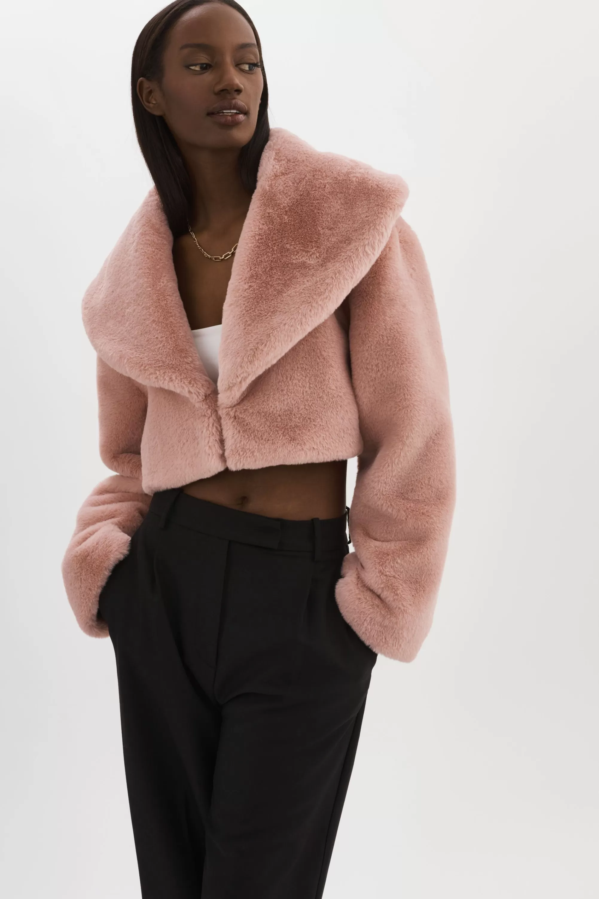 Online LAMARQUE DANIKA | Faux Fur Crop Jacket Smoky Pink