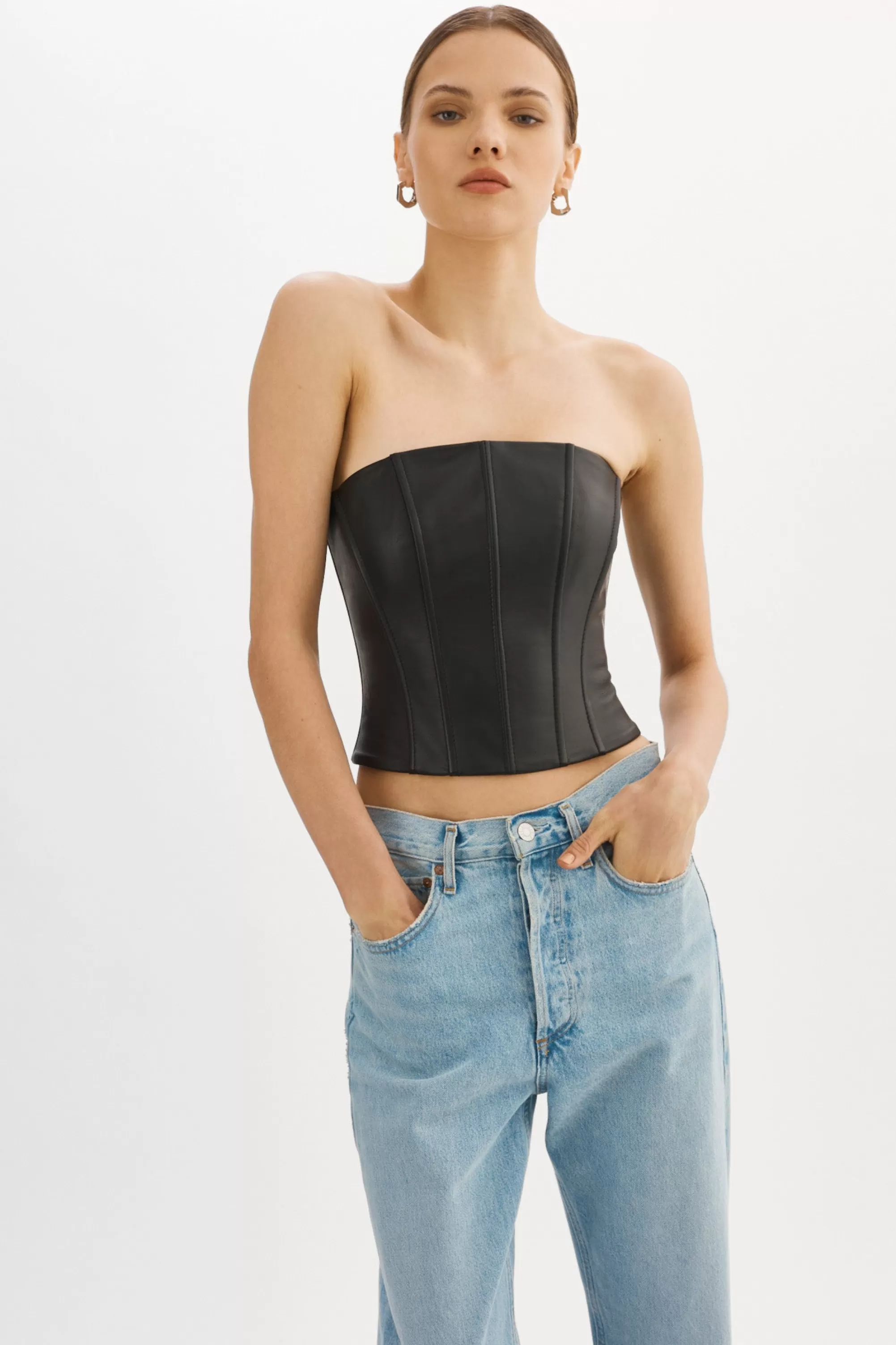 Shop LAMARQUE DAVINA | Leather Bustier Black