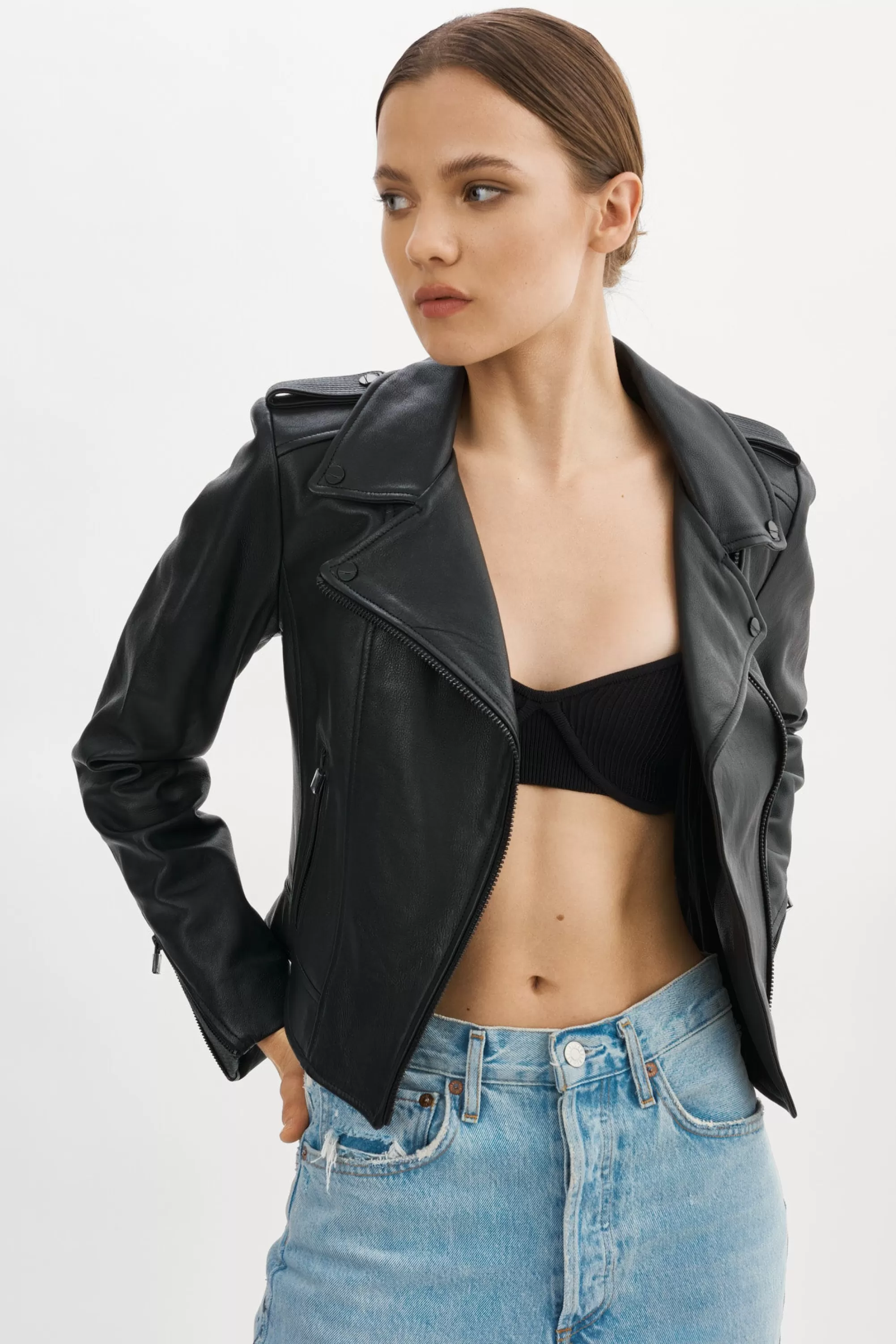 Shop LAMARQUE DONNA | Iconic Leather Biker Jacket Black Black