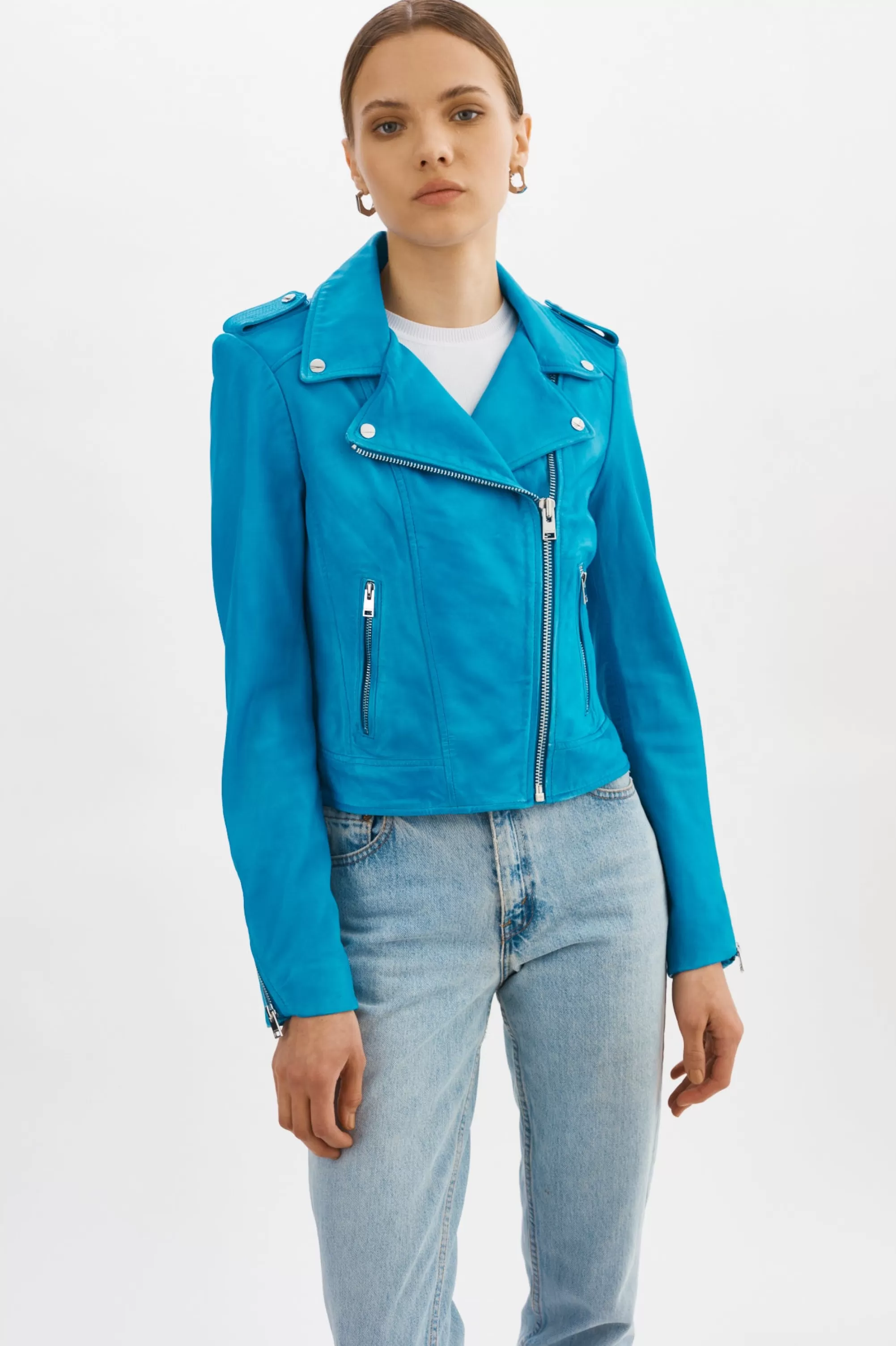 Discount LAMARQUE DONNA | Iconic Leather Biker Jacket Faded Jean