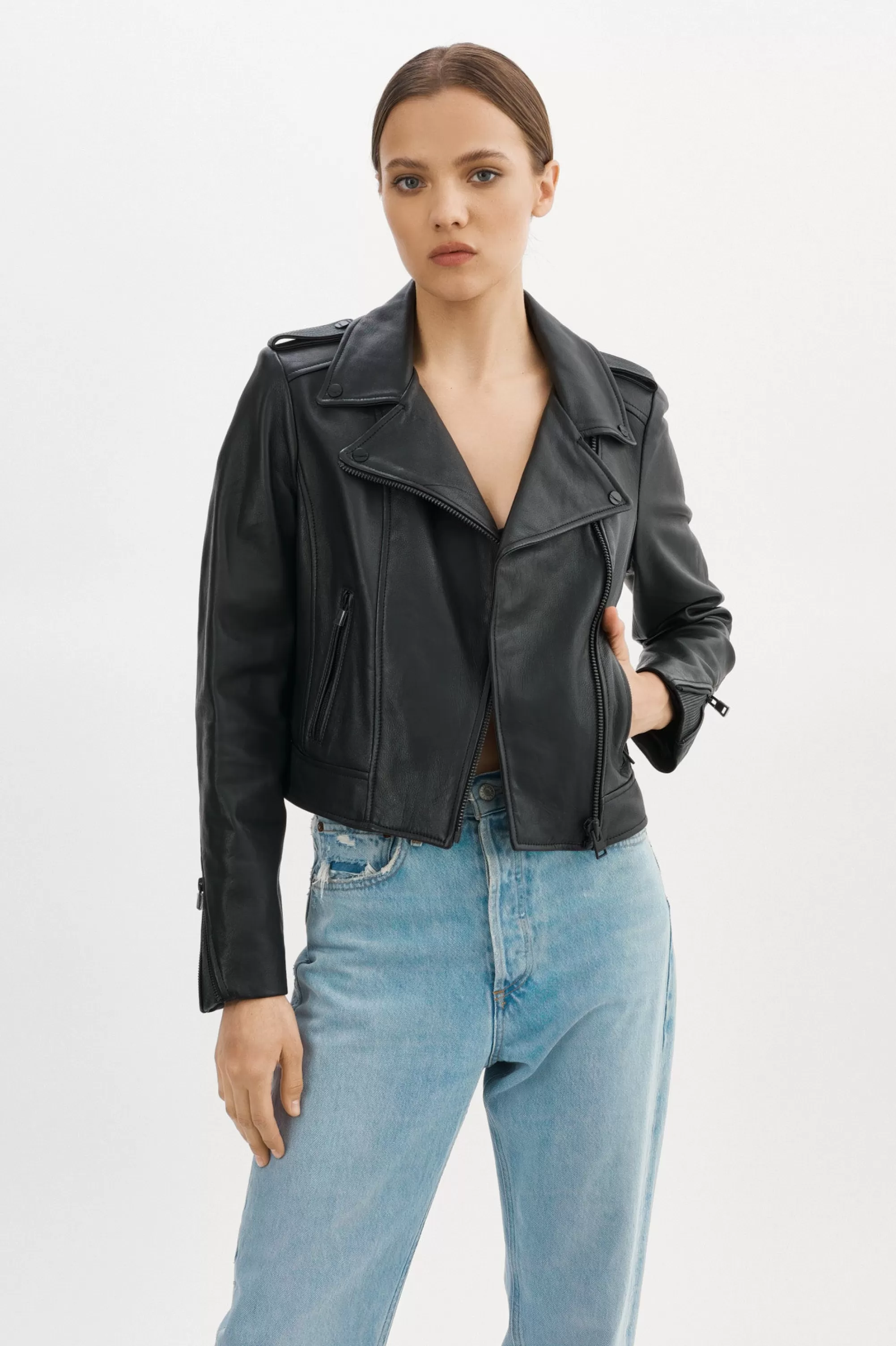 Shop LAMARQUE DONNA | Iconic Leather Biker Jacket Black Black