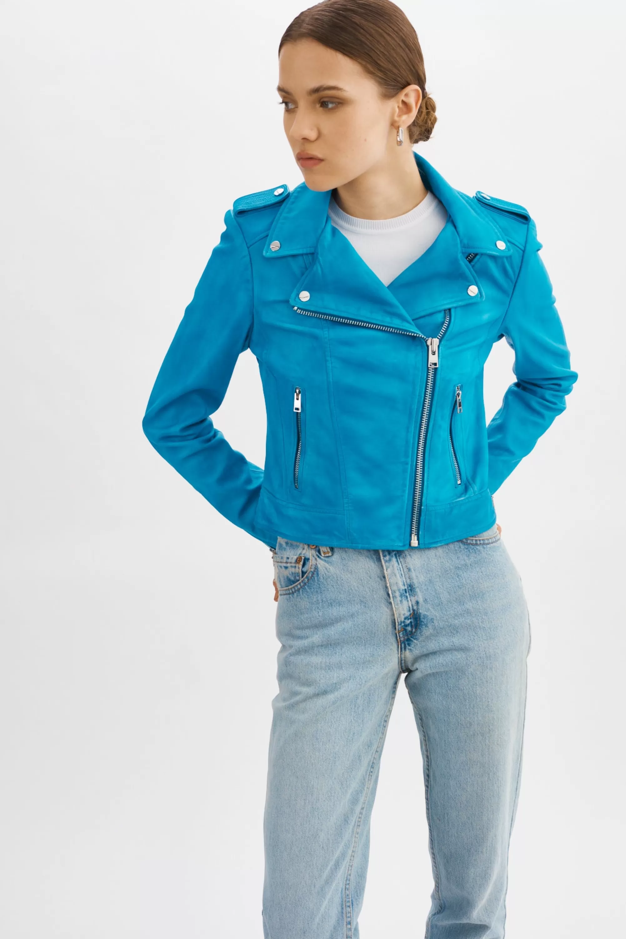 Discount LAMARQUE DONNA | Iconic Leather Biker Jacket Faded Jean