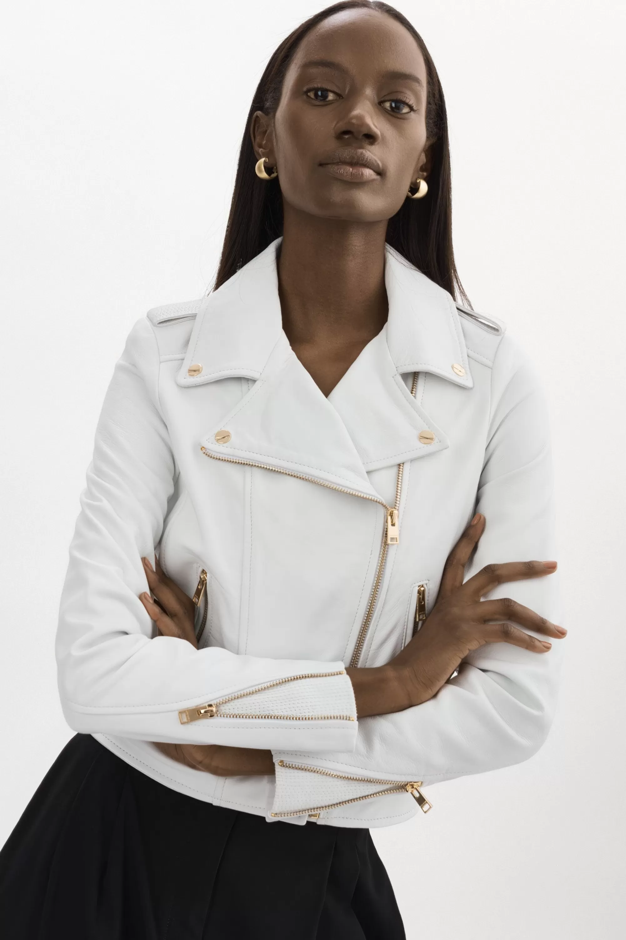 Clearance LAMARQUE DONNA GOLD | Iconic Leather Biker Jacket White