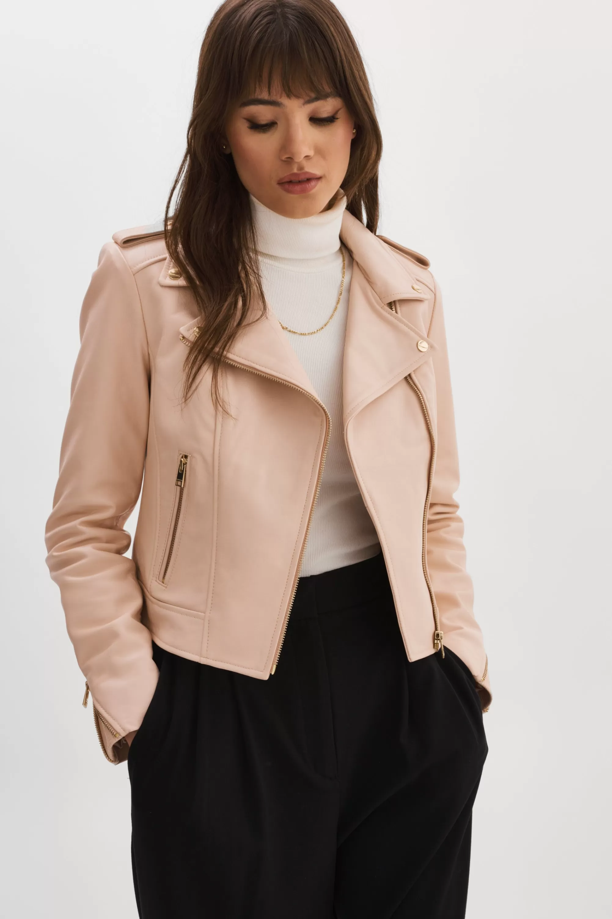 Best LAMARQUE DONNA GOLD | Iconic Leather Biker Jacket Ballet Pink