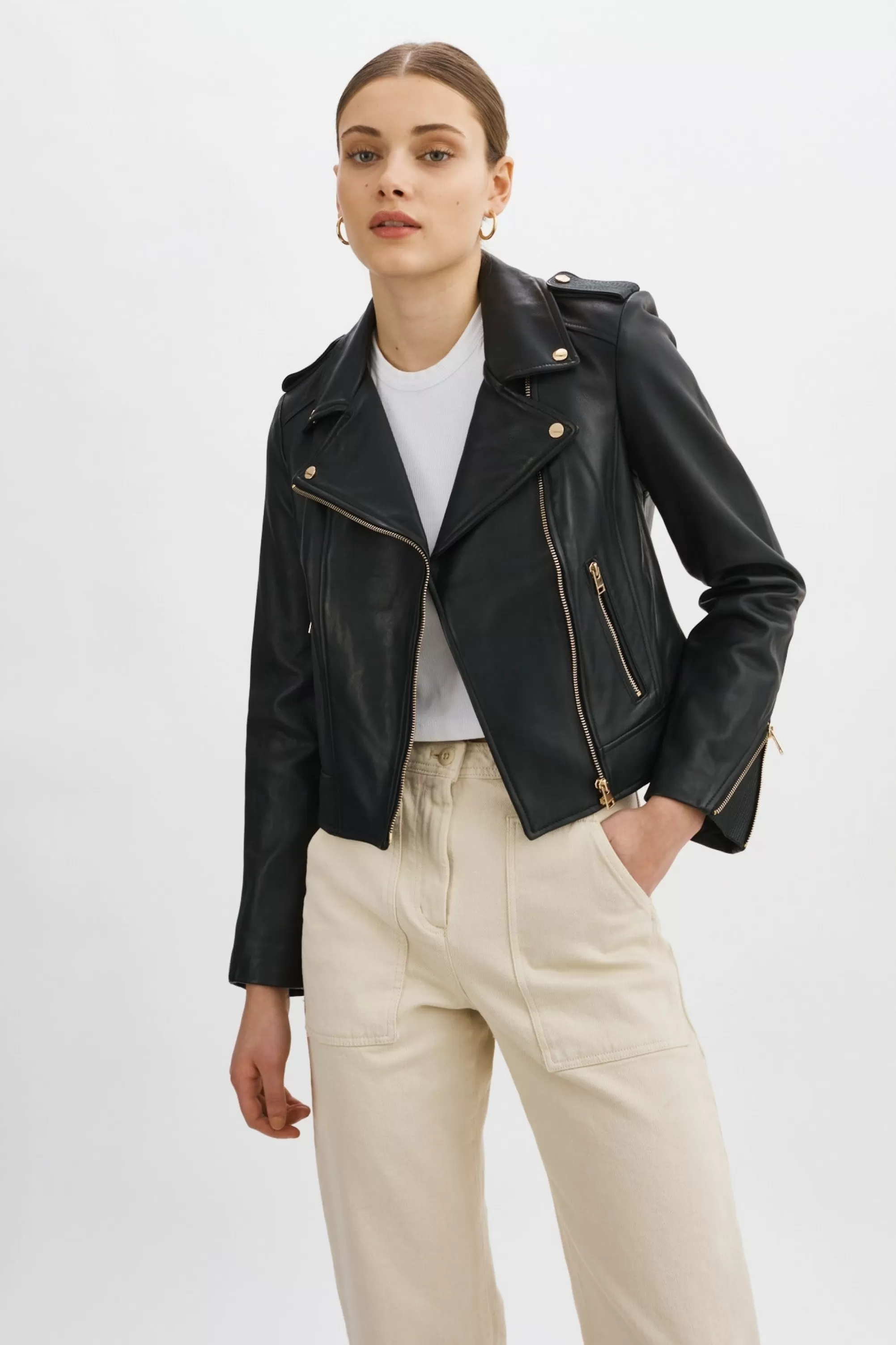 Cheap LAMARQUE DONNA GOLD | Iconic Leather Biker Jacket Black