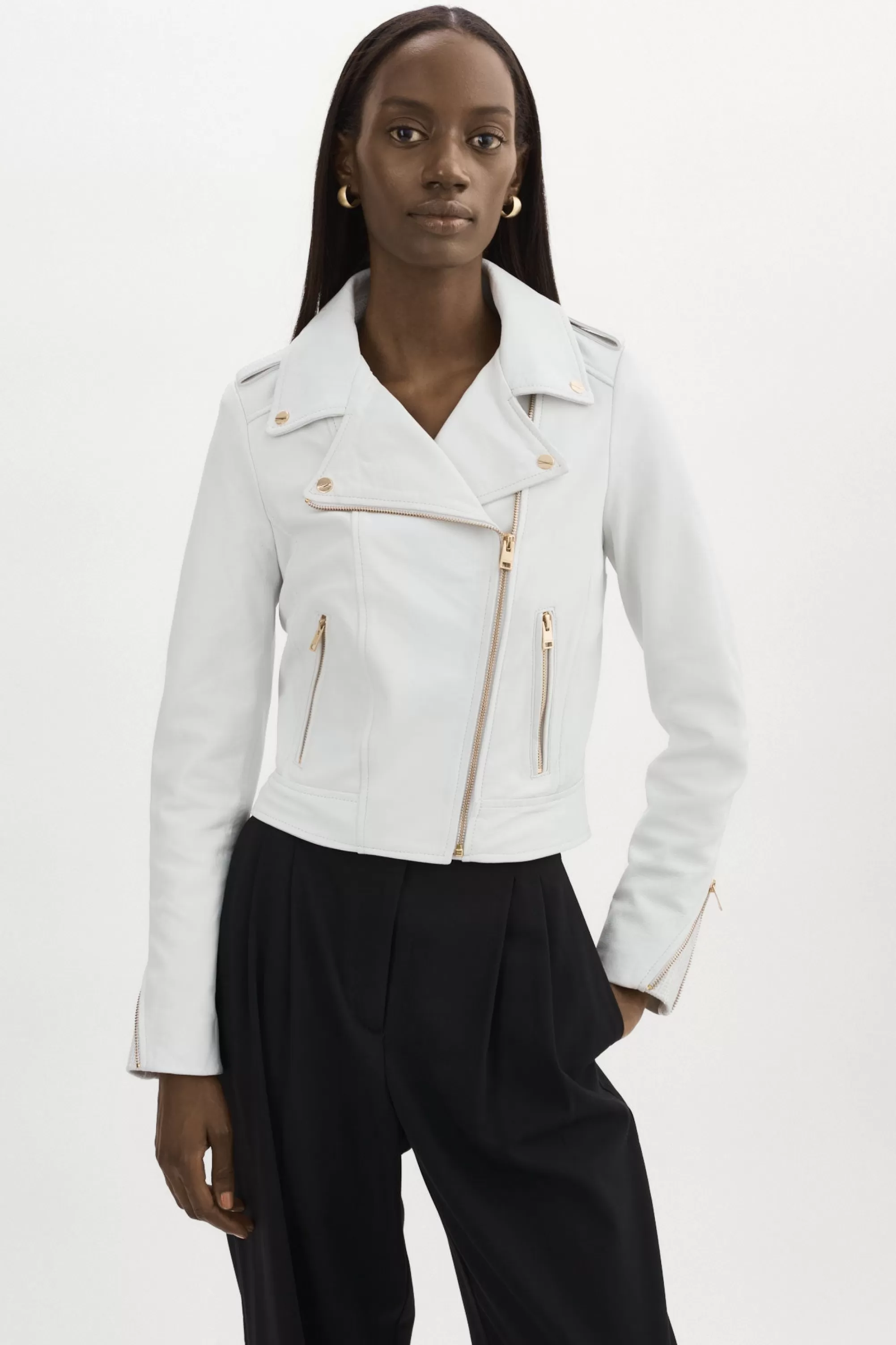 Clearance LAMARQUE DONNA GOLD | Iconic Leather Biker Jacket White