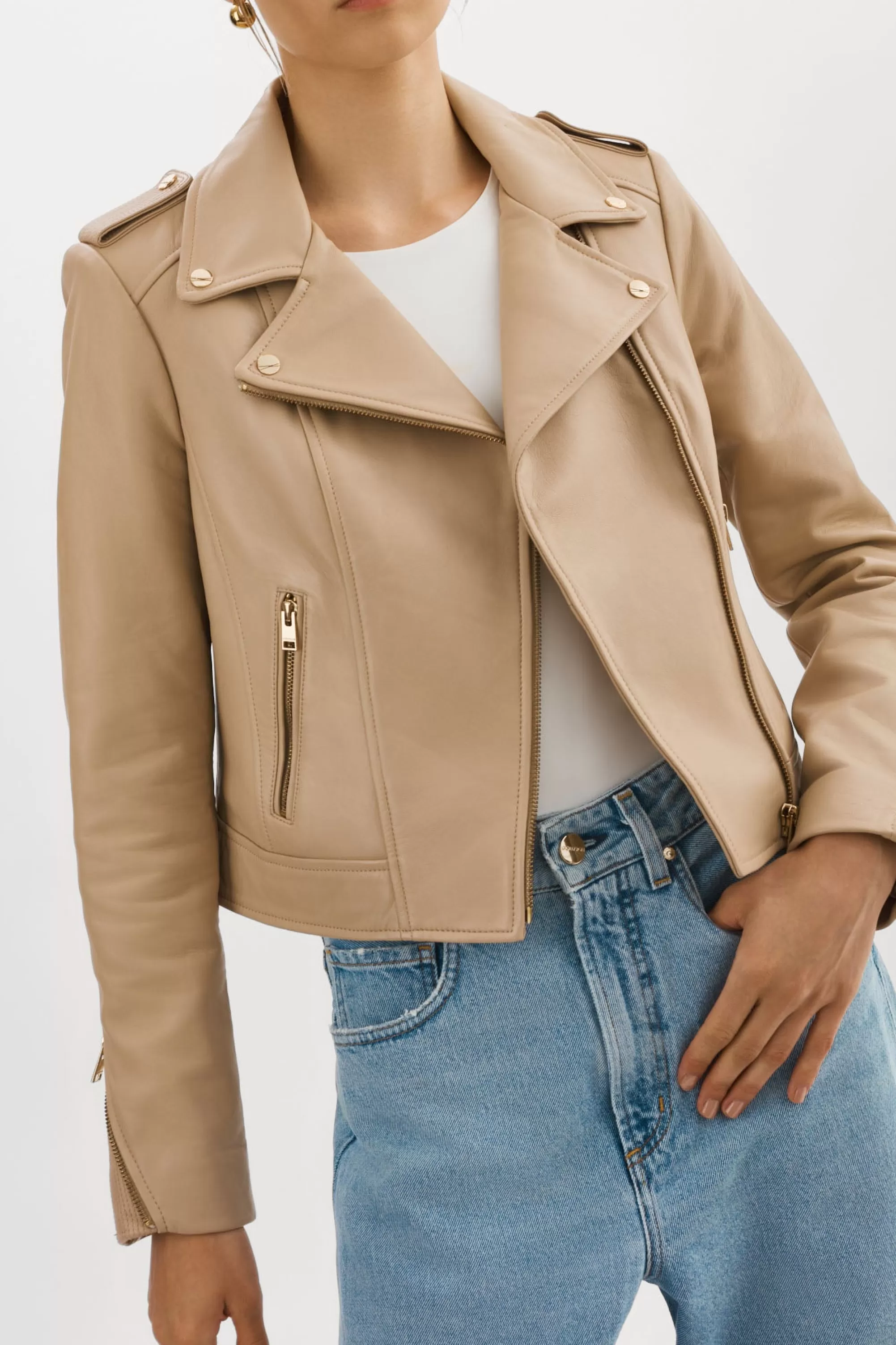 New LAMARQUE DONNA GOLD | Iconic Leather Biker Jacket Wheat