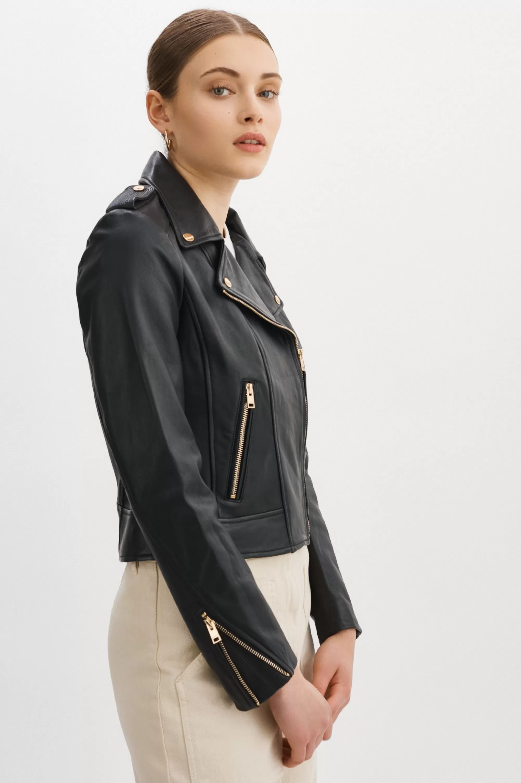 Cheap LAMARQUE DONNA GOLD | Iconic Leather Biker Jacket Black