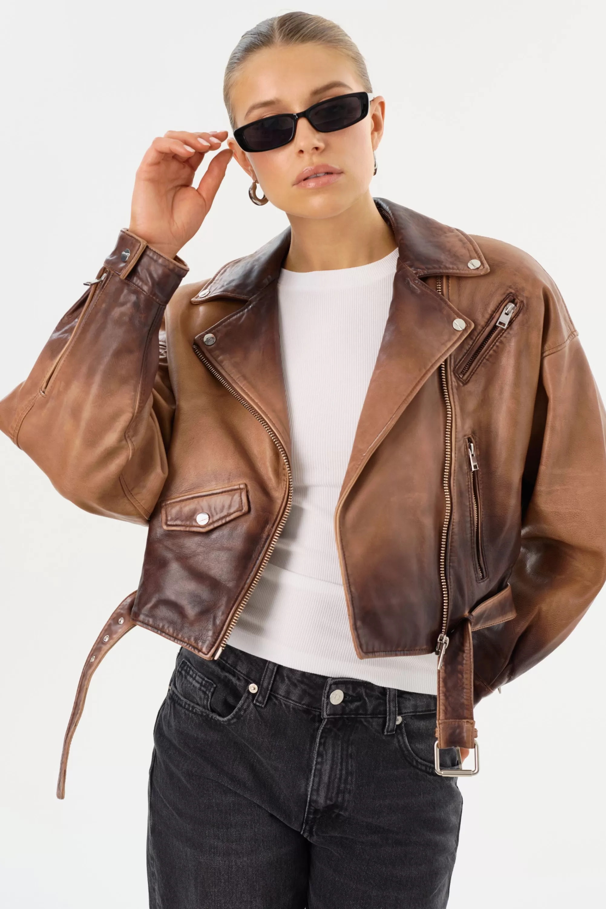 Discount LAMARQUE DYLAN | 80's Leather Biker Jacket Almond Shadow