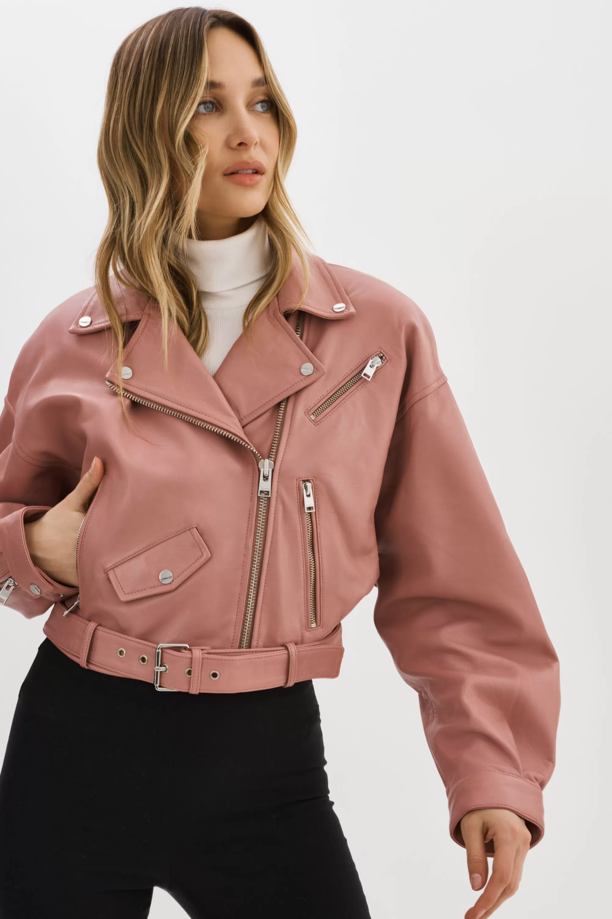 Best LAMARQUE DYLAN | 80's Leather Biker Jacket MAUVE PINK