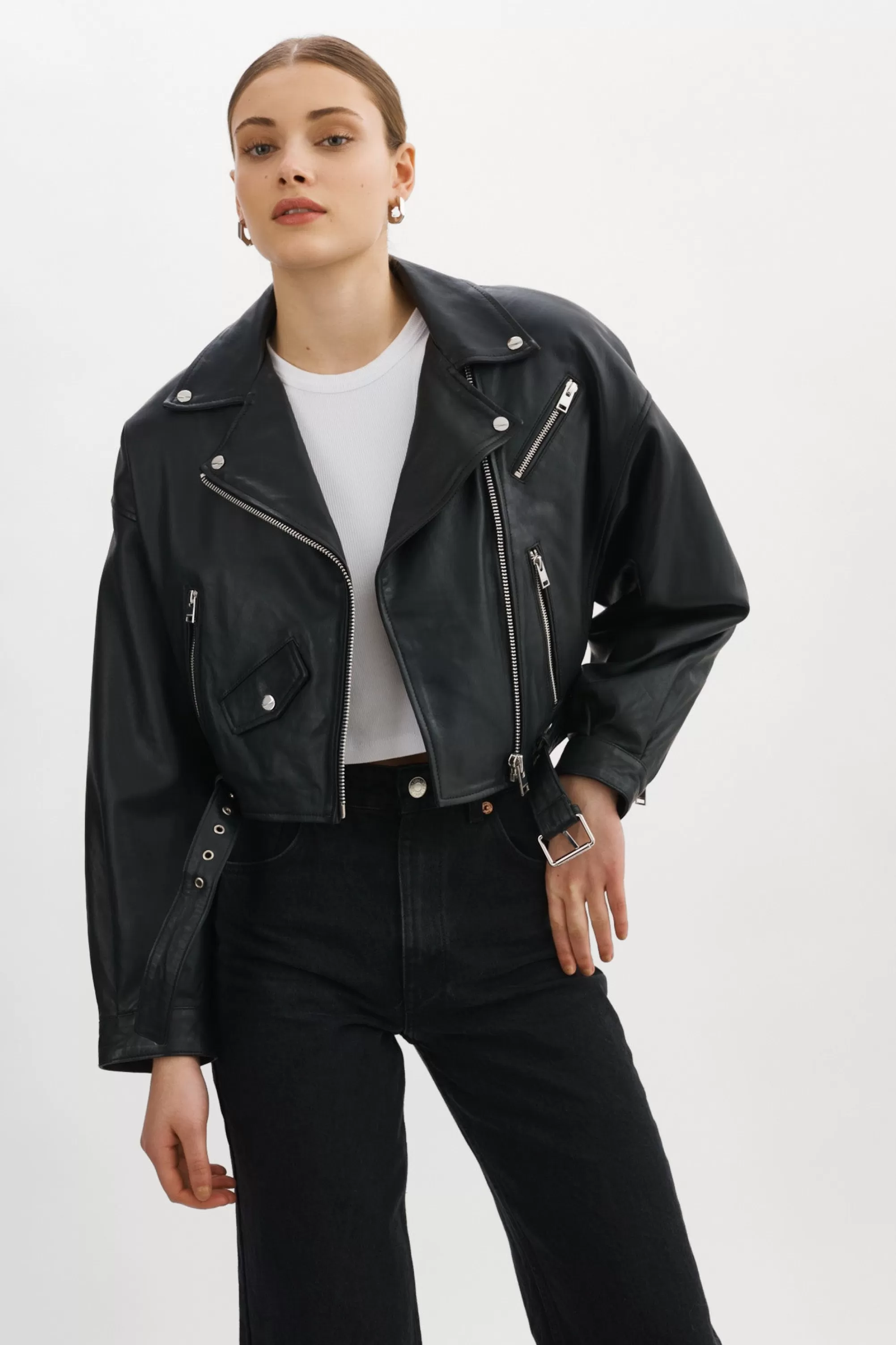 Shop LAMARQUE DYLAN | 80's Leather Biker Jacket Black