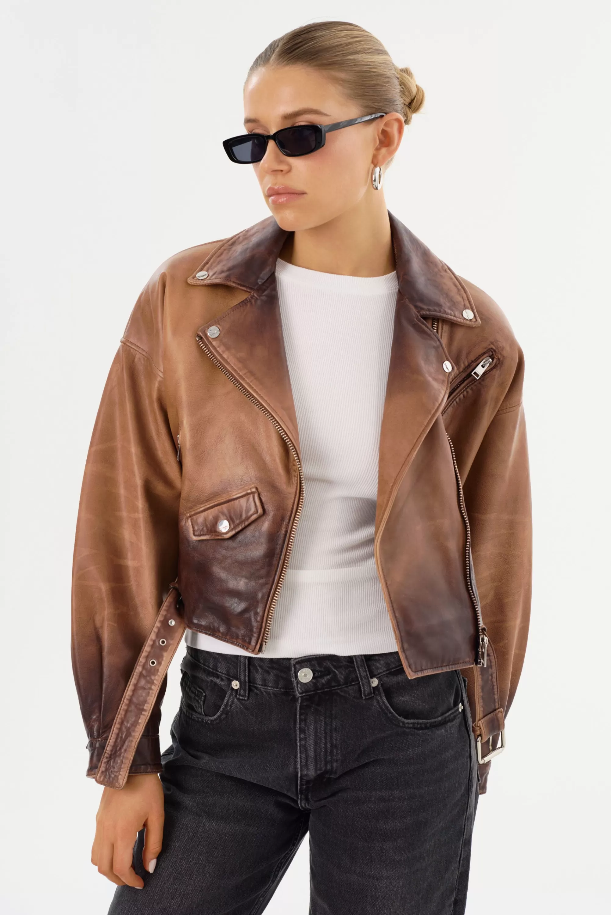 Discount LAMARQUE DYLAN | 80's Leather Biker Jacket Almond Shadow