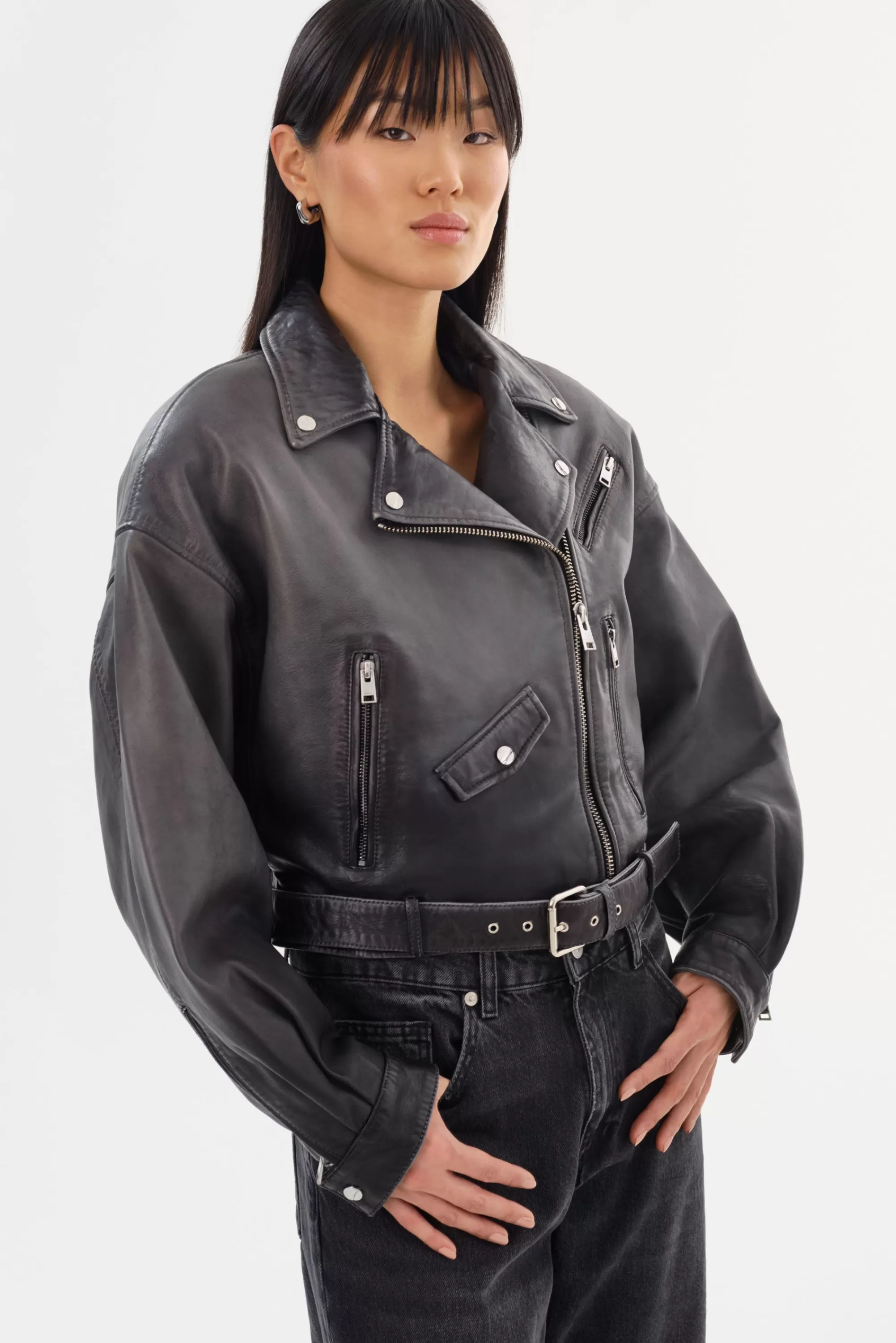 Discount LAMARQUE DYLAN | 80's Leather Biker Jacket Black Shadow